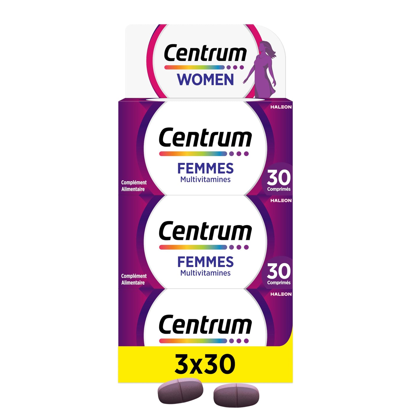 CENTRUM Women 50+ - Multivitamines et Minéraux pour Femme de +50 ans - 23 nutriments Vit D, C, B6, B12, Fer & Zinc - Complément Alimentaire Fatigue, Immunité & Soutien Cognitif - 30 Comprimés - 1 Mois