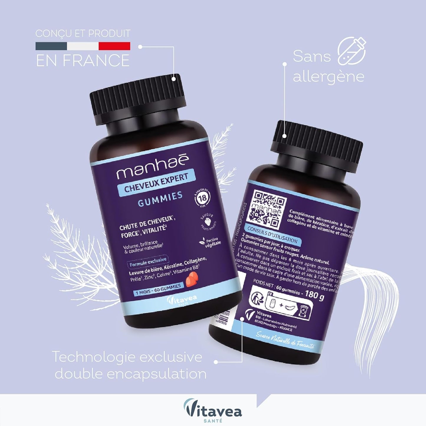 Vitavea Santé - Manhaé Cabello Expert Gummies - Queratina, Zinc - 1 mes