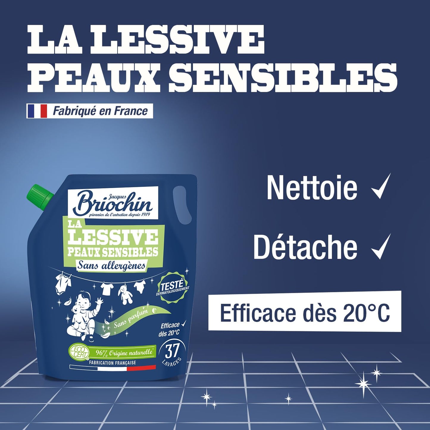 BRIOCHIN Lessive liquide Peaux Sensibles sans parfum, 50 lavages