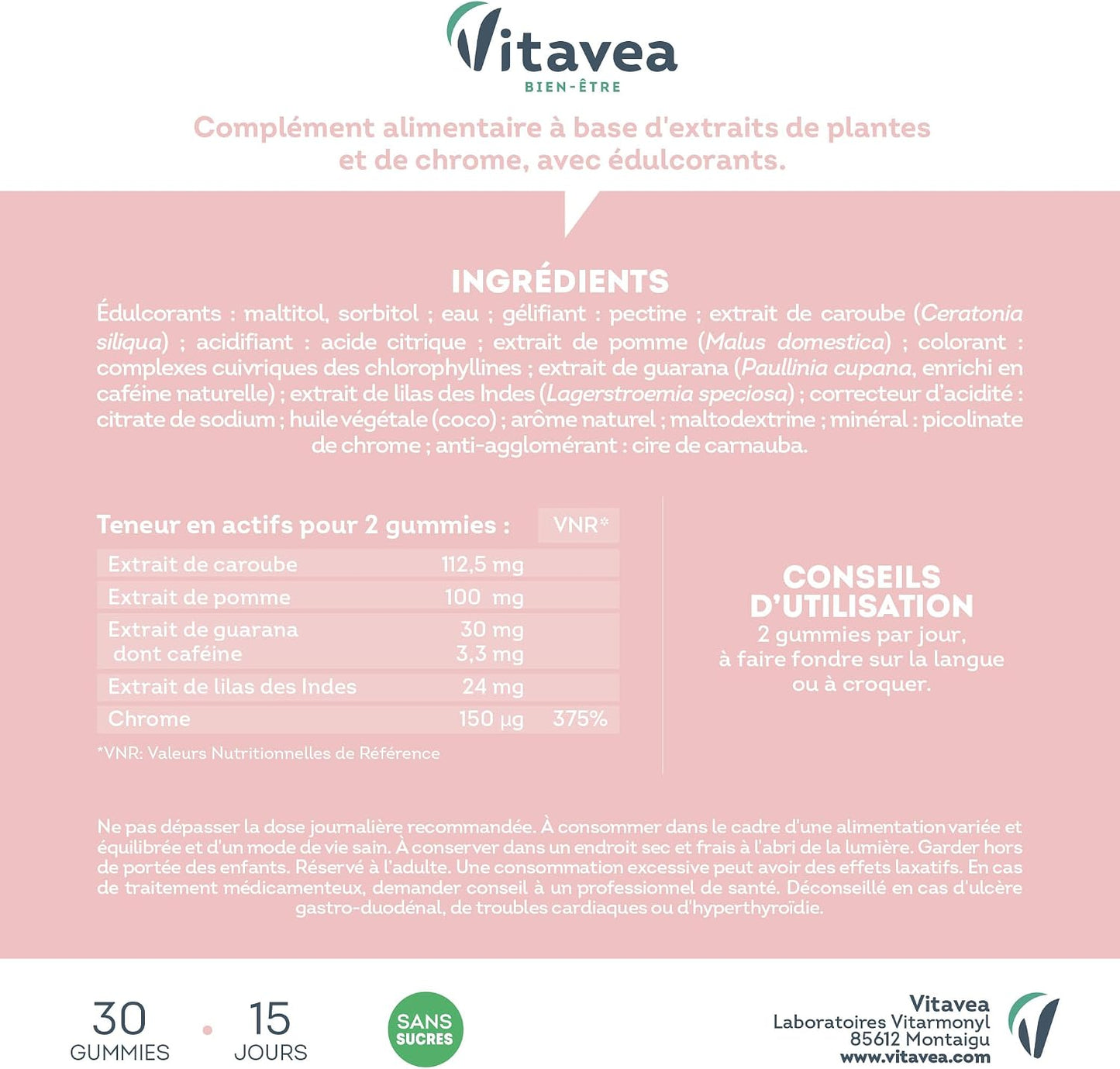 Vitavea Bien-être - Gomitas Saciedad - Guaraná, Cromo, Algarrobo - 30 gomitas