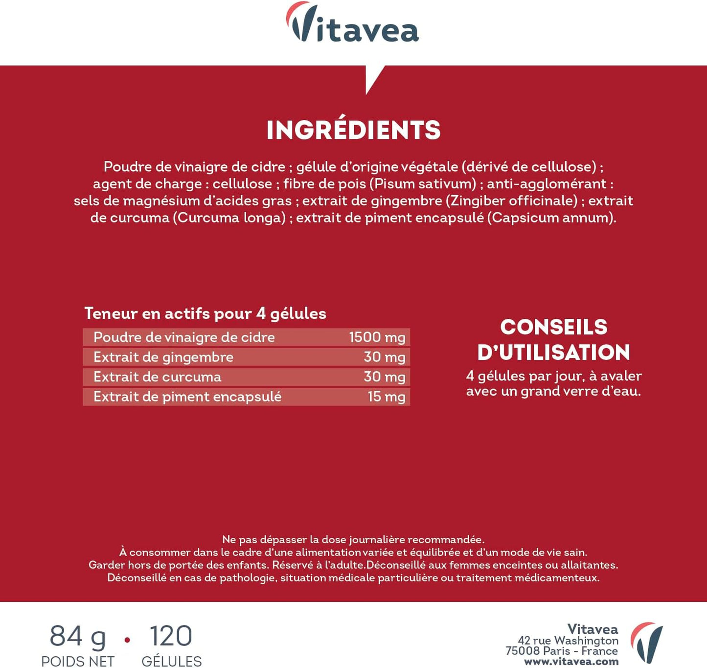 Vitavea Vinaigre de Cidre Gélules 1500 mg avec la Mère - Digestion & Métabolisme
