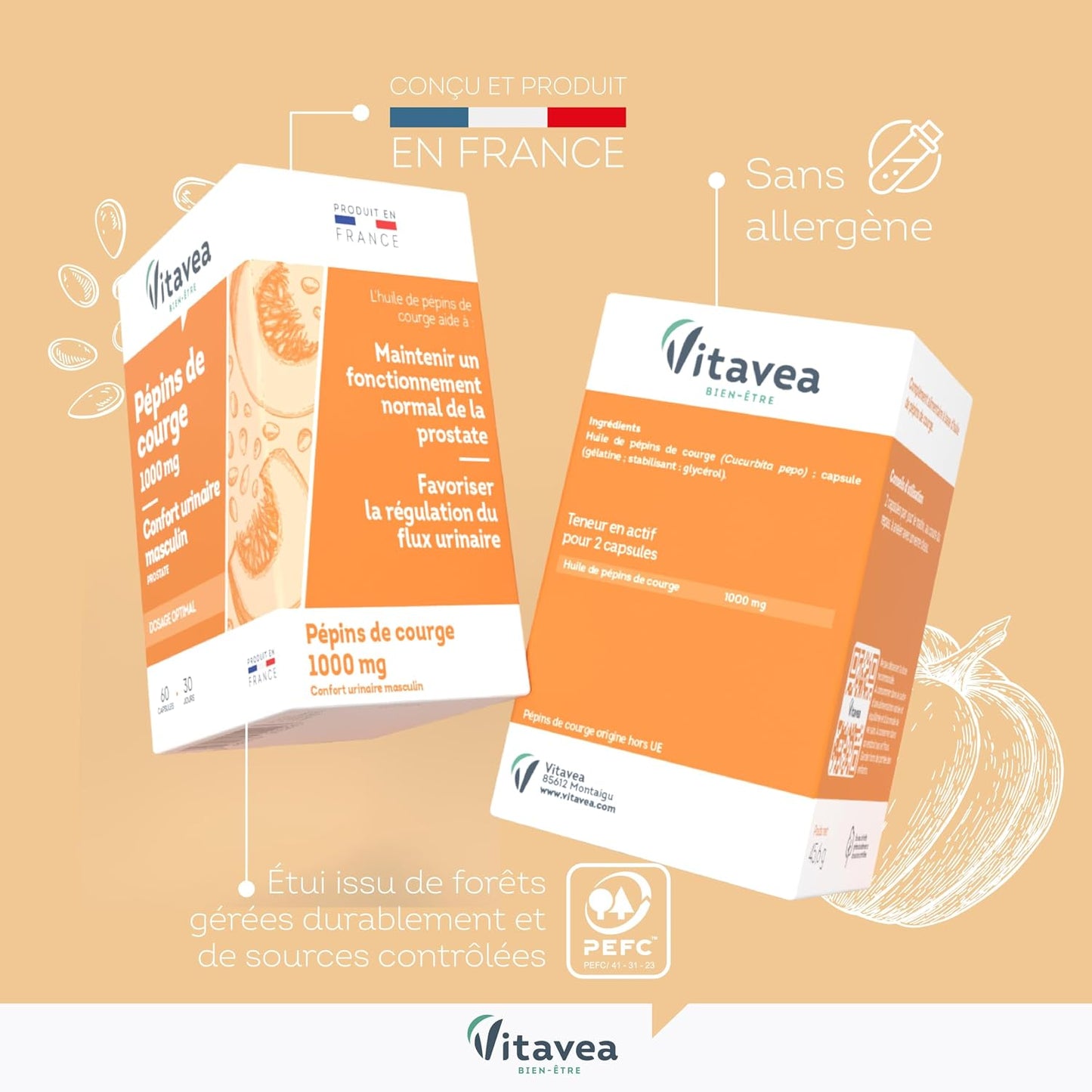Vitavea Bienestar - Semilla de calabaza 1000mg - Confort de Próstata - 30 días