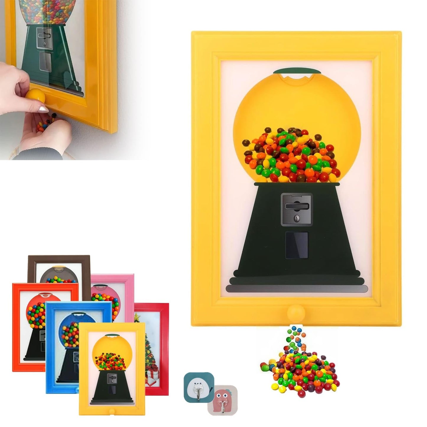 Distributeur de bonbons mural pour cadre photo, distributeur de bonbons, pour la maison et le bureau, distributeur de bonbons décoratif avec répartition rapide, bleu