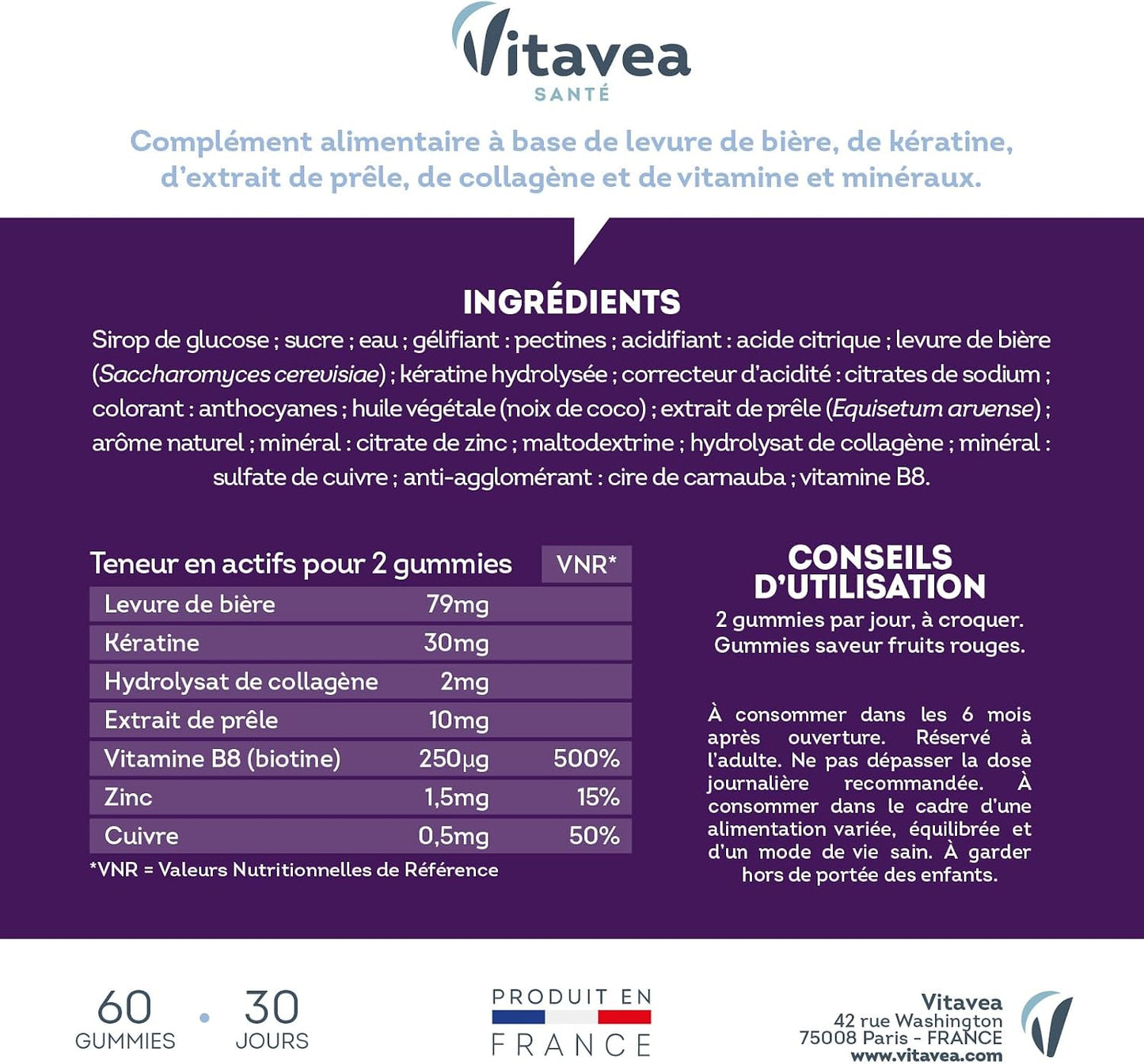 Vitavea Santé - Manhaé Cabello Expert Gummies - Queratina, Zinc - 1 mes