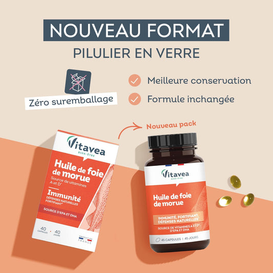 Vitavea Bien-être - Huile de foie de Morue - Immunité, Oméga 3-45 jours