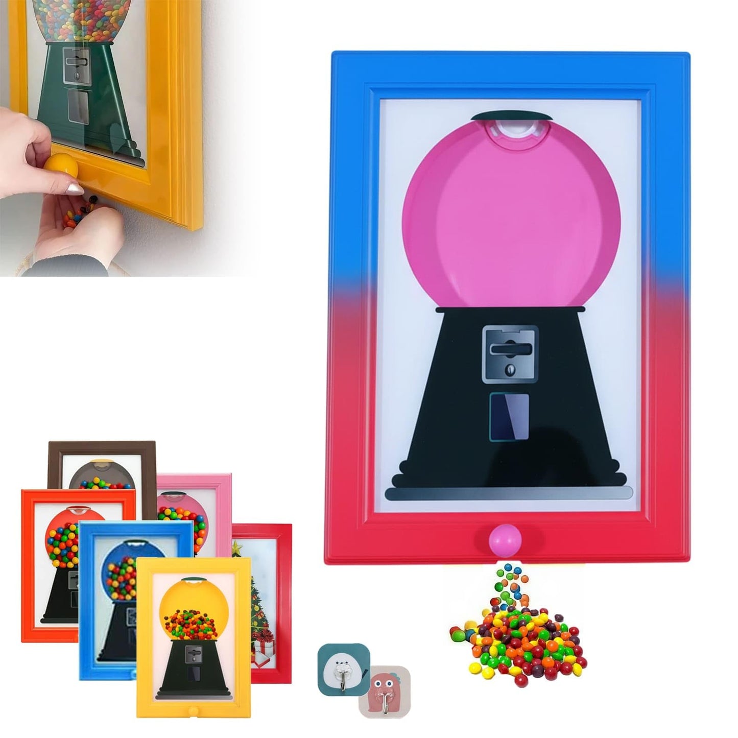 Distributeur de bonbons mural pour cadre photo, distributeur de bonbons, pour la maison et le bureau, distributeur de bonbons décoratif avec répartition rapide, bleu