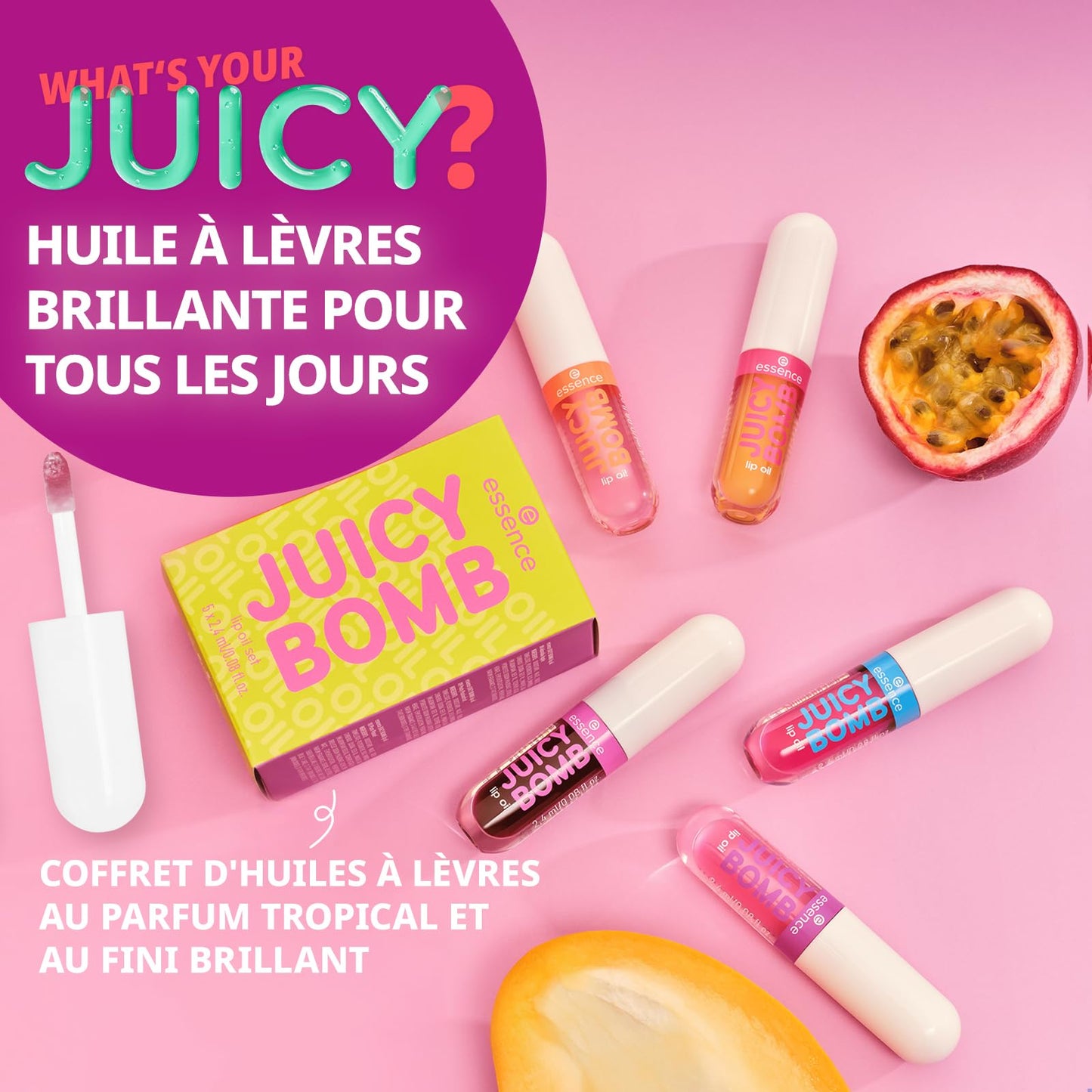 essence JUICY BOMB PARTY lip oil huile à lèvres, protecteur, avec huiles, naturel, brillant (2.4ml)