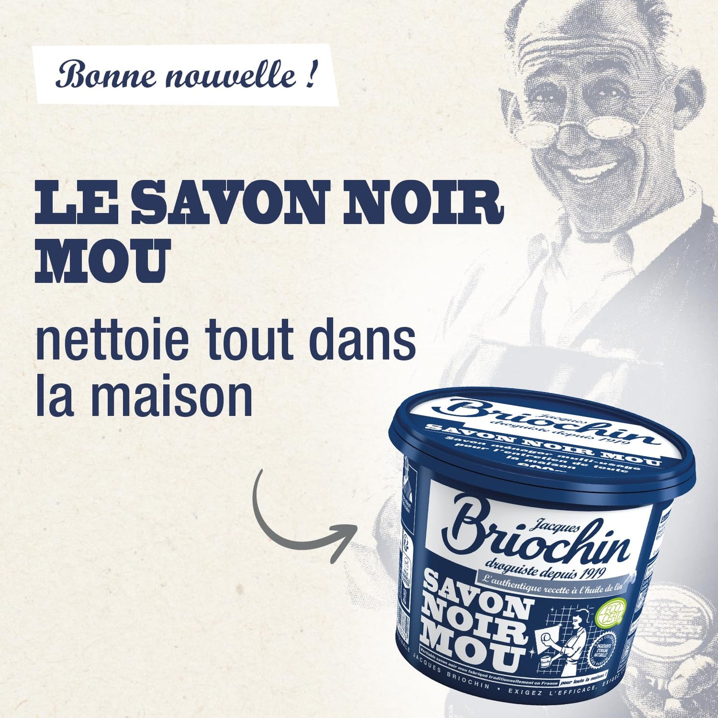 JACQUES BRIOCHIN - Savon noir prêt à l'emploi - A l'huile de lin - Nettoie, détache et fait briller - Ecocert - Fabrication Française - Flacon recyclable - Pulvérisateur 750ml