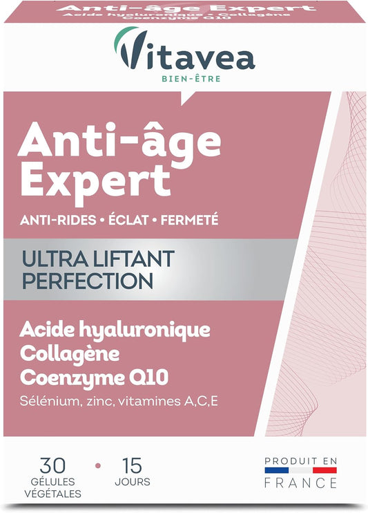 Vitavea - Anti Age/Rides Expert Ultra Liftant - Complément Alimentaire Eclat, Fermeté - Acide Hyaluronique, Collagène, Coenzyme Q10, Zinc - 30 gélules - Cure de 15 jours - Fabriqué en France