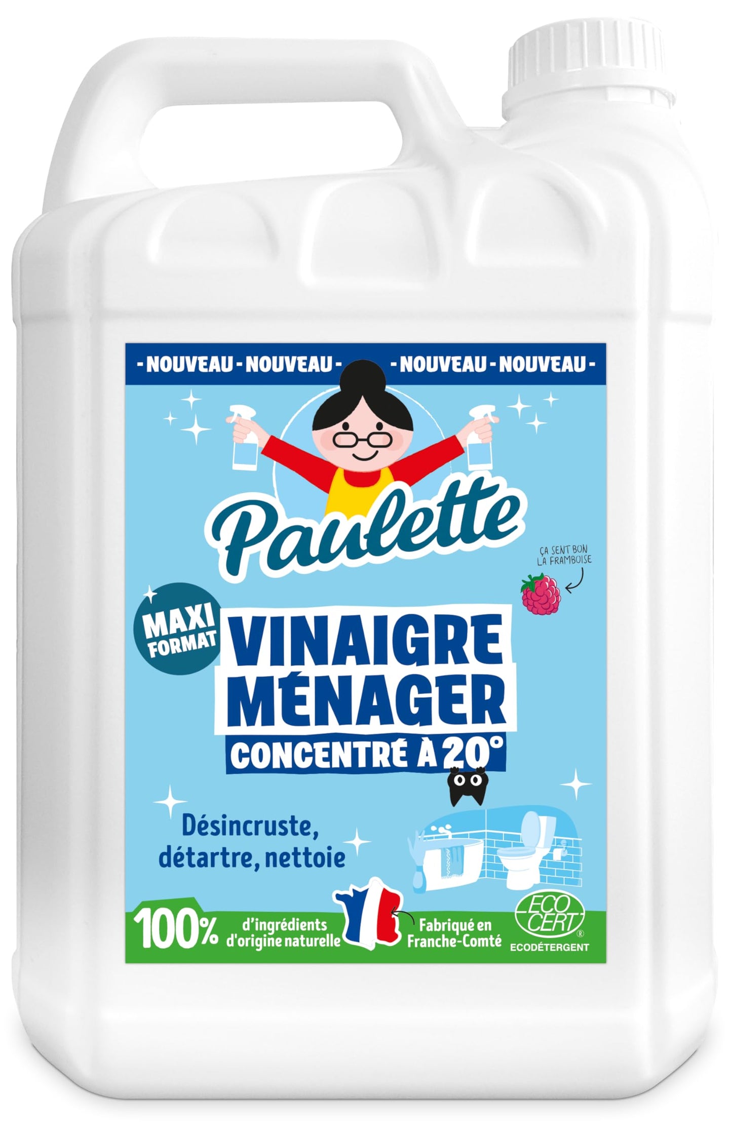 Paulette - Vinaigre Framboise 8° - Détartrant Multi-Surface - 500mL