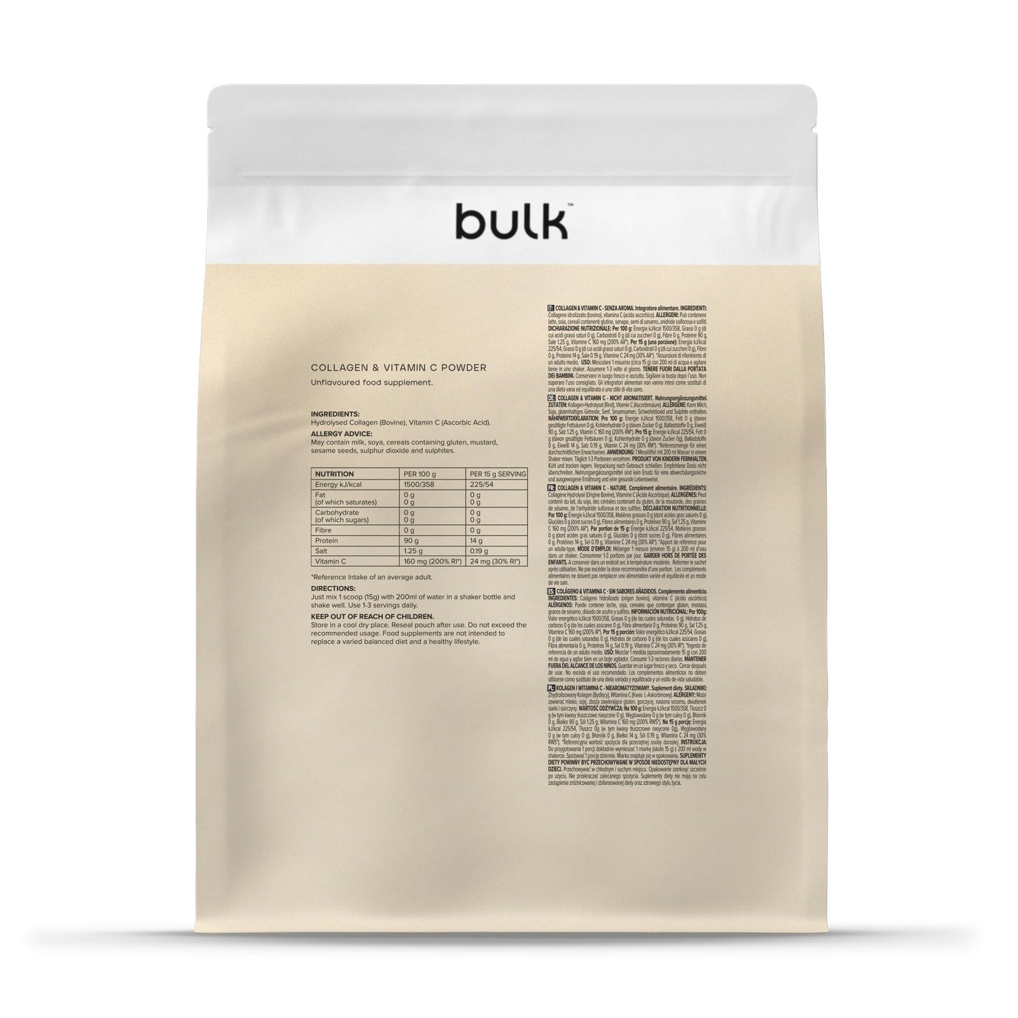 Bulk Collagène et Vitamine C en Poudre, Orange, 500 g
