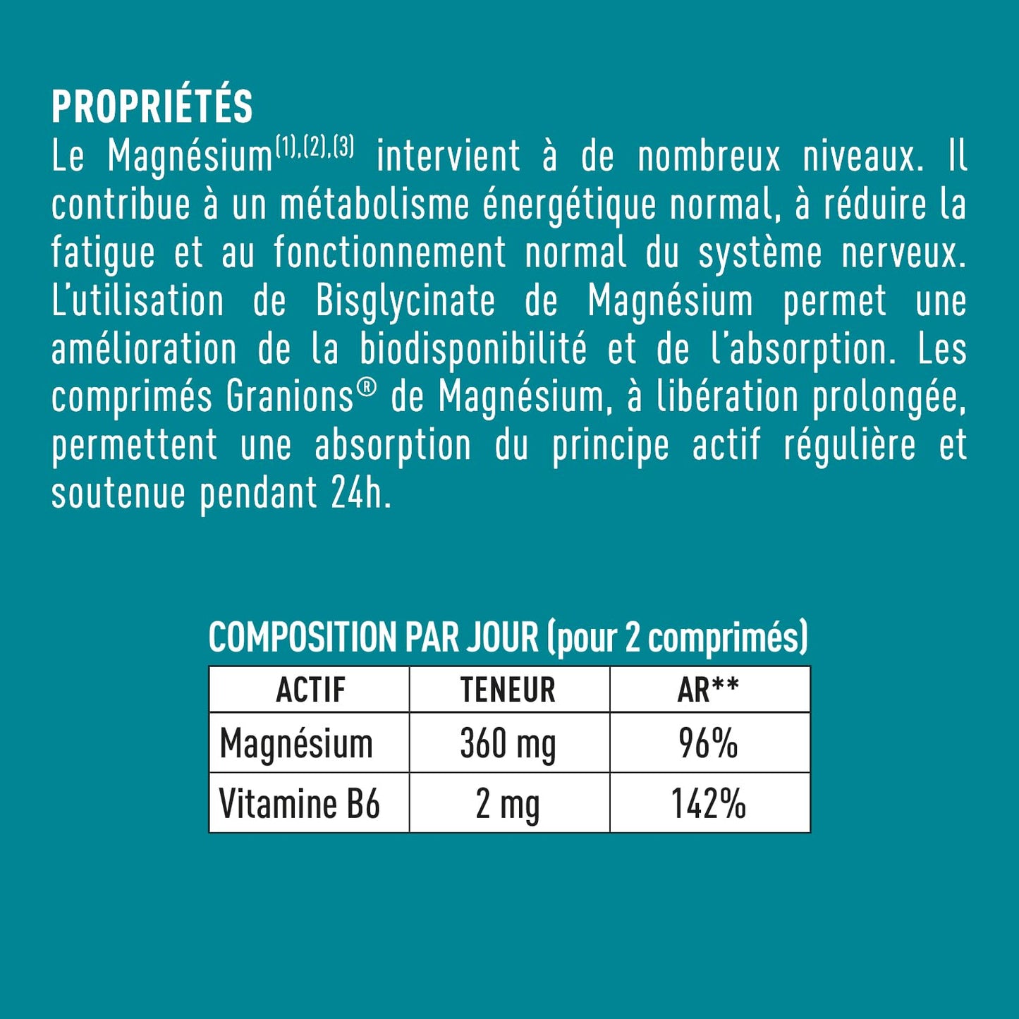 GRANIONS Magnesium Bisglycinate 360 MG - Magnesium Bisglycinate Haute Assimilation + Vitamine B6 - Anti Stress Adulte, Anti Fatigue Puissant - Sans Sucre & Vegan - 10 Shots - Goût Framboise