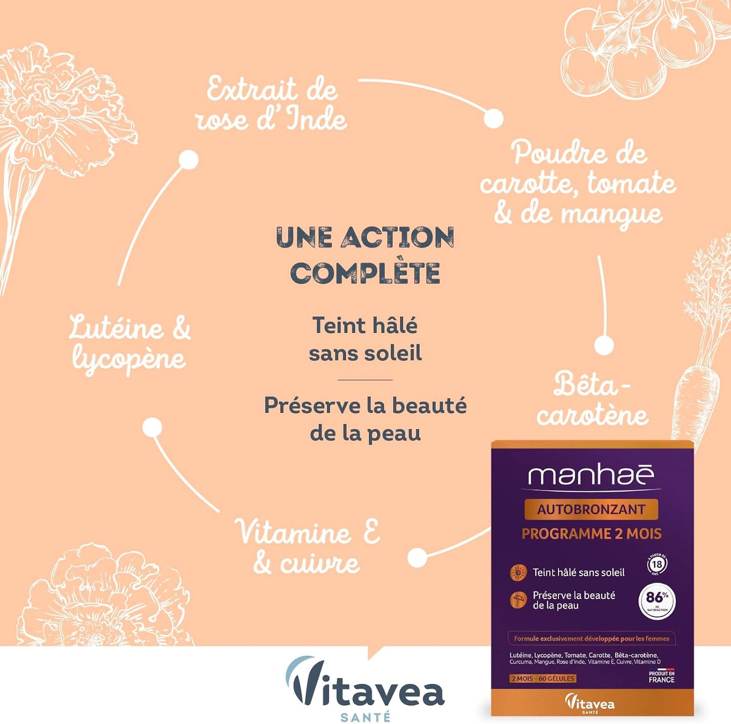 Vitavea Santé - Manhaé Autobronceador - Carotenoides Cobre - Tratamiento 2 meses