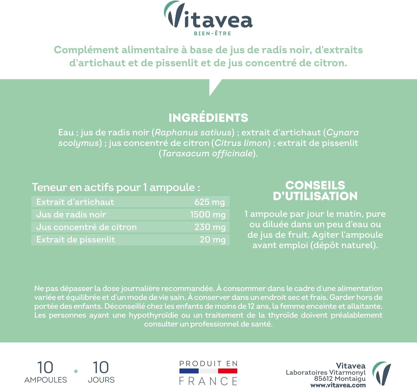 Vitavea Bien-être - Artichaut Radis Noir Pissenlit Citron - 10 jours