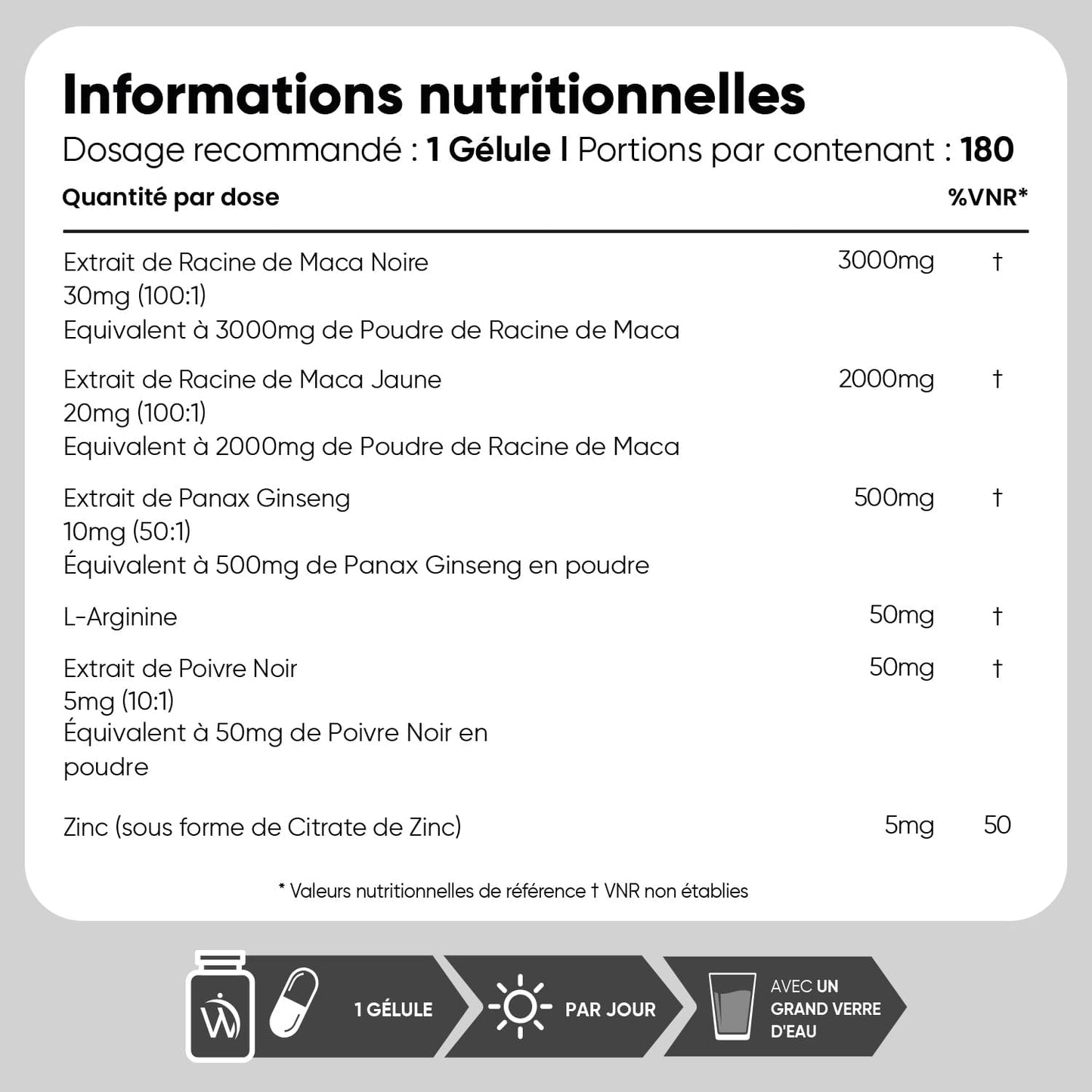 Maca Noire avec Ginseng, 180 Gélules Multi-Usages (6 mois), Complex 6-en-1