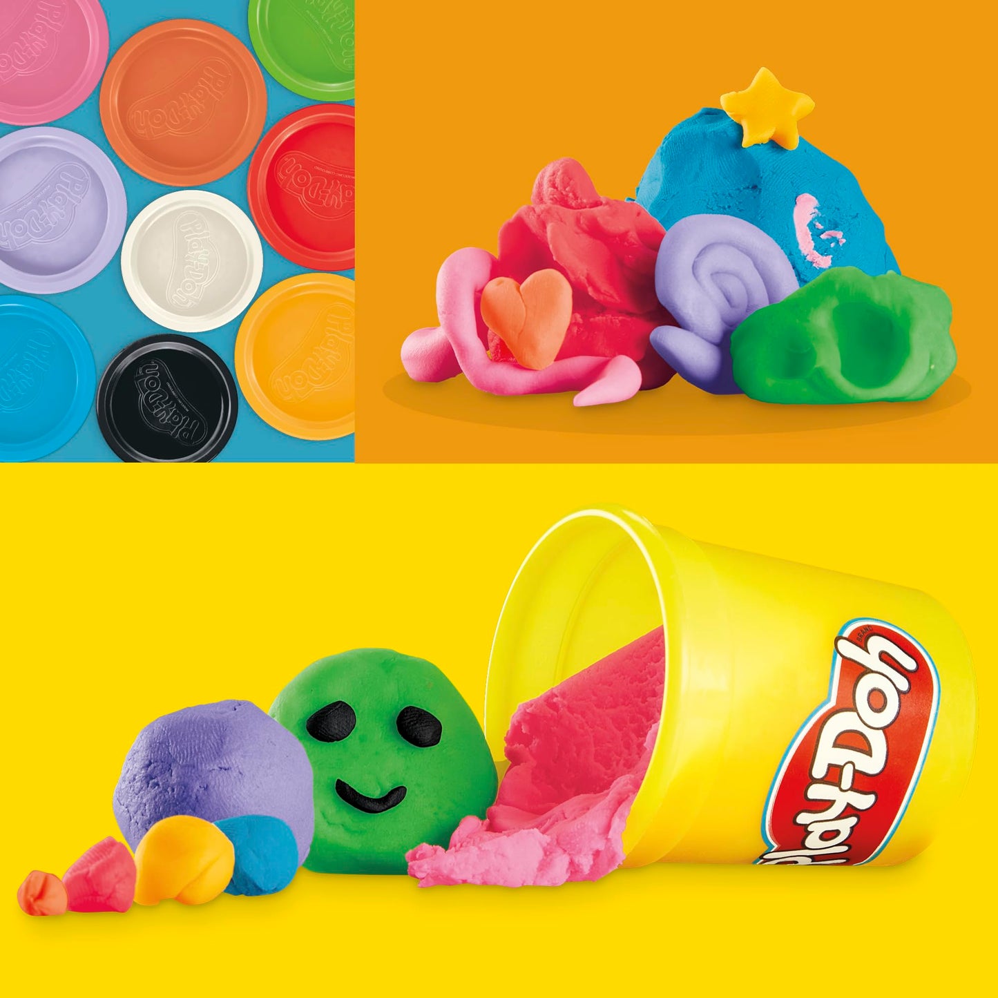 Play-Doh, La fête des Couleurs, Loisirs créatifs avec pâte à Modeler pour Filles et Garçons dès 3 Ans, 24 Pots de 56 g, 6 Couleurs, Idèe Cadeaux pour Anniversaires