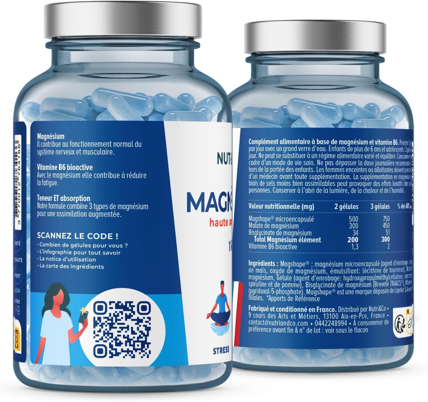 NUTRI&CO Magnésium Bisglycinate Malate & Liposome vitamine B6 | 120 Gélules