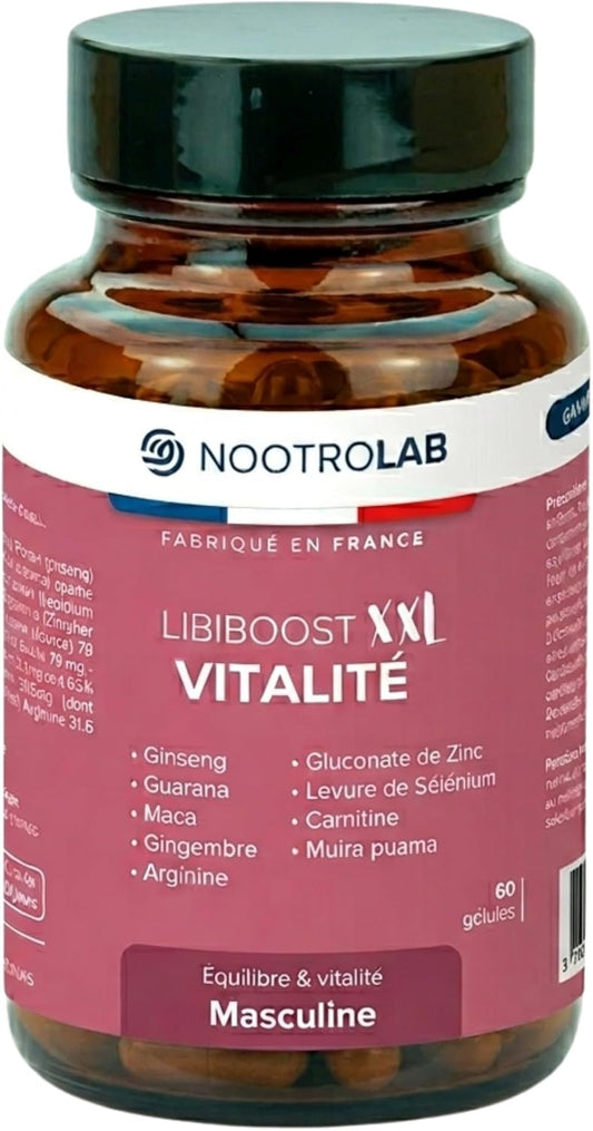 Libiboost – Complément Vitalité Sexuelle Homme – Ginseng, Maca, Zinc, Guarana, Gingembre, Bois Bandé – Libido, Énergie, Érection – Fabriqué en France – Fertilité, Performance