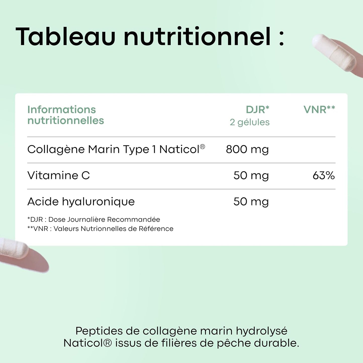 Collagene Marin + Acide Hyaluronique + Vitamine C, 120 Gélules - 2 Mois