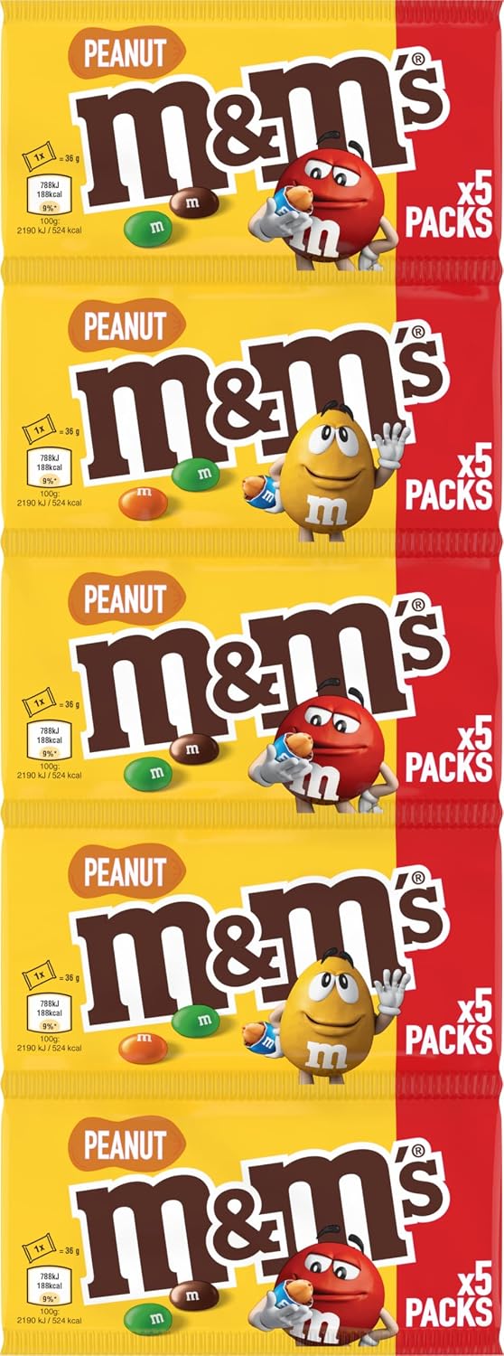 M&M'S PEANUT Bonbons chocolat au lait et cacahuètes 5 sachets de 36g