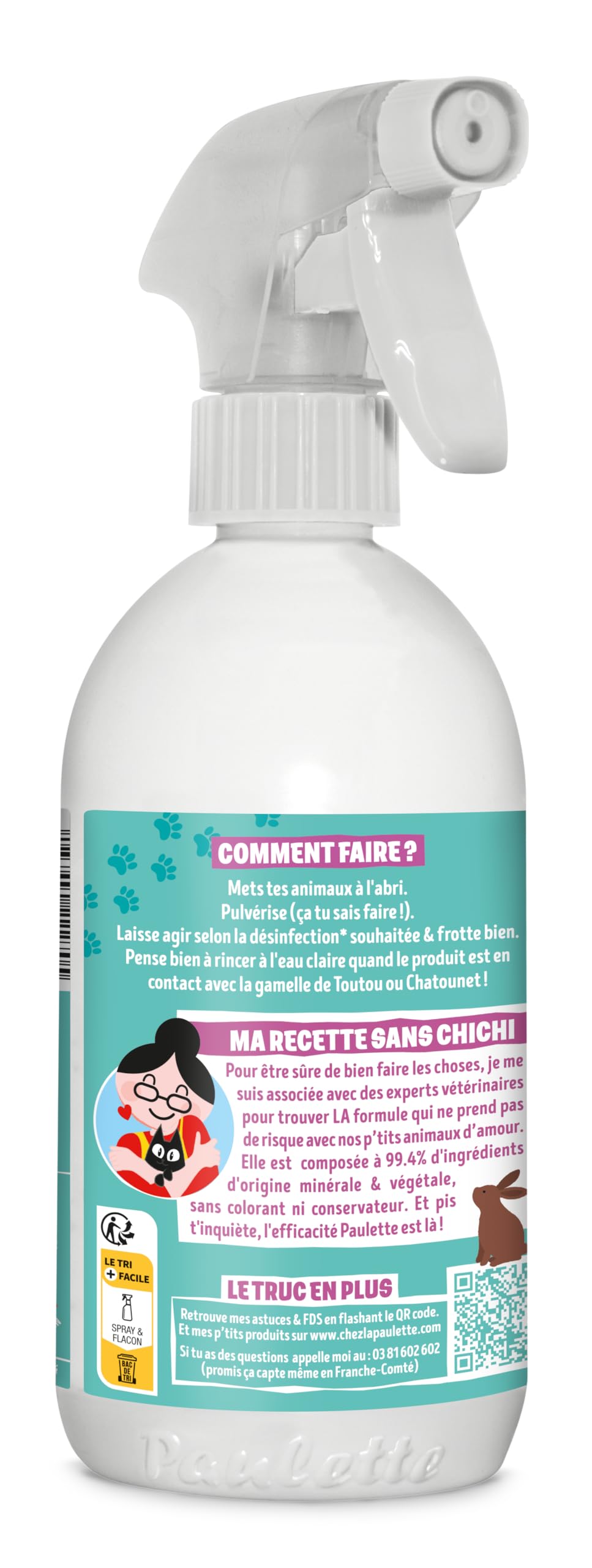 Paulette - Désinfectant Assainissant Animaux - Nettoie et Parfume - 500mL