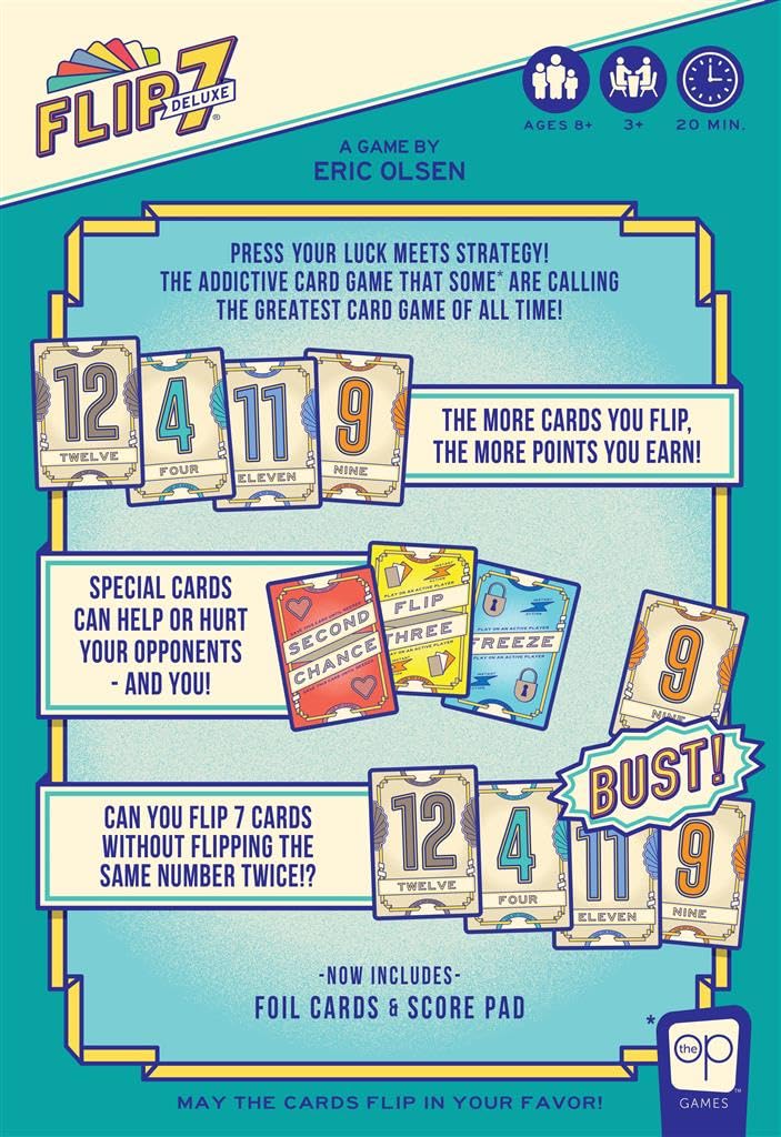 USAopoly Flip 7 | The Ultimate Blend of Press Your Luck and Strategy | Fast-Paced Addictive Card Game | Quick to Learn and Easy to Teach | 3+ Players | Ages 8+ | English