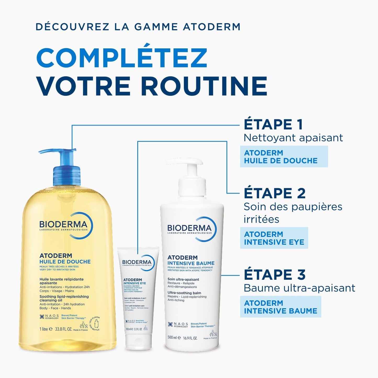 BIODERMA Atoderm Intensive Eye - Soin 3-en-1 démaquillant, apaisant et réparateur des paupières - Bonne base de maquillage - Peaux très sèches, irritées à tendance atopique - Tube 100 ml