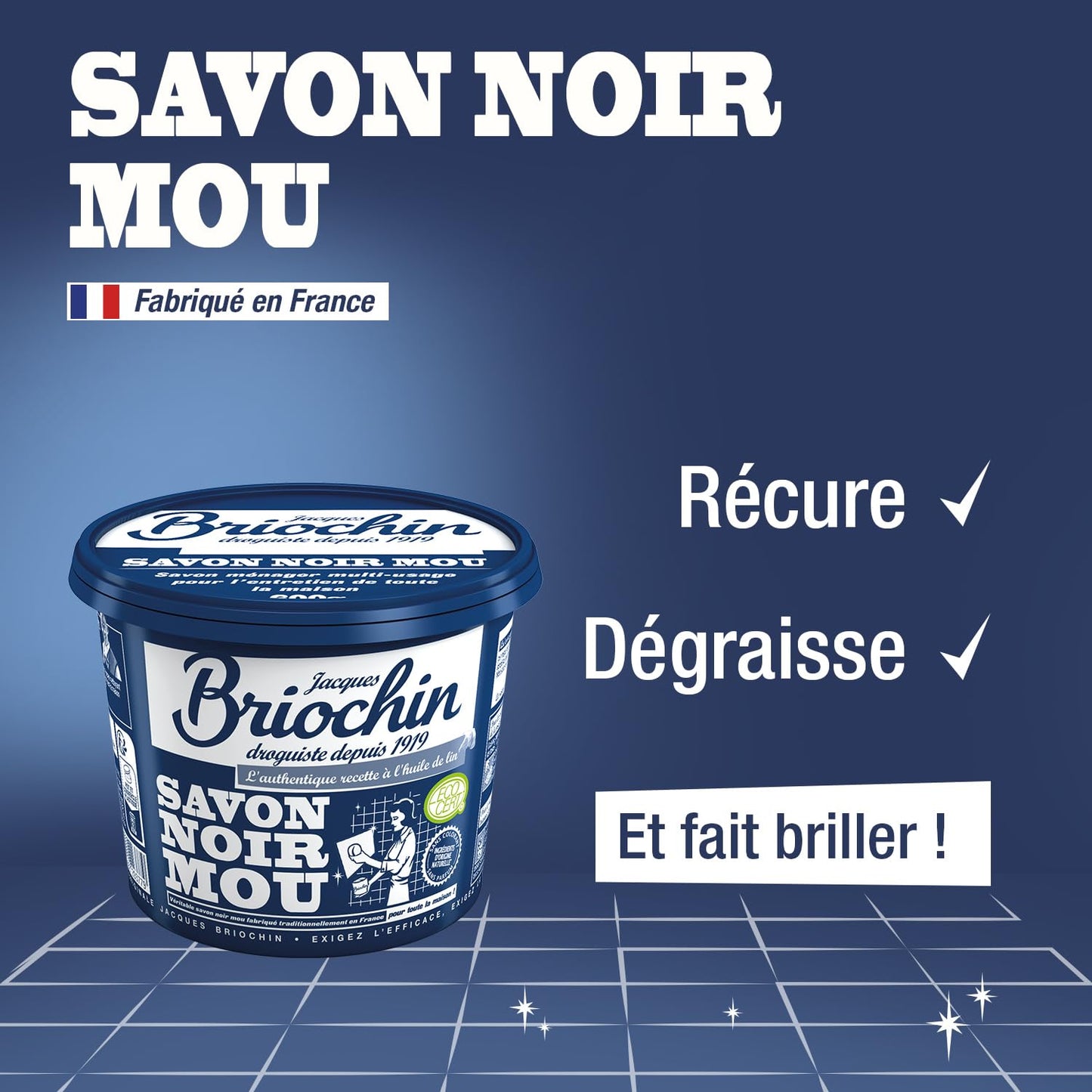 JACQUES BRIOCHIN - Savon noir prêt à l'emploi - A l'huile de lin - Nettoie, détache et fait briller - Ecocert - Fabrication Française - Flacon recyclable - Pulvérisateur 750ml