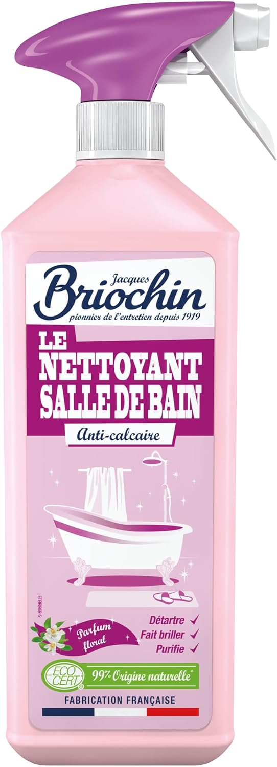 JACQUES BRIOCHIN - Nettoyant salle de bain 3 en 1 : Nettoie, Détartre et Purifie - Parfum floral - 99% d'origine naturelle - Ecocert - Fabriqué en France - Pulvérisateur - 750ml