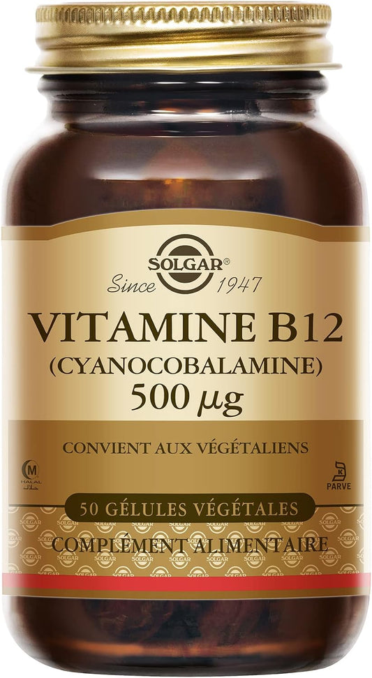 Solgar Vitamine B12 (Cyanocobalamine) 500 µg - Vitalité et énergie - Contribue à réduire la fatigue - Vegan - Vitamines - Complément Alimentaire - Flacon de 50 gélules végétales