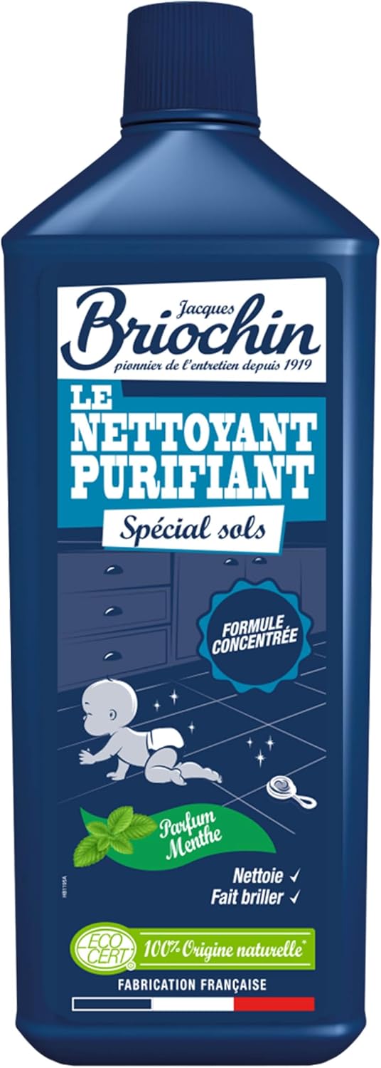 JACQUES BRIOCHIN - Nettoyant Purifiant Spécial Sols - Formule Concentrée - Parfum Menthe - Ecocert - 100% d'Origine Naturelle - Fabrication Française - 1L