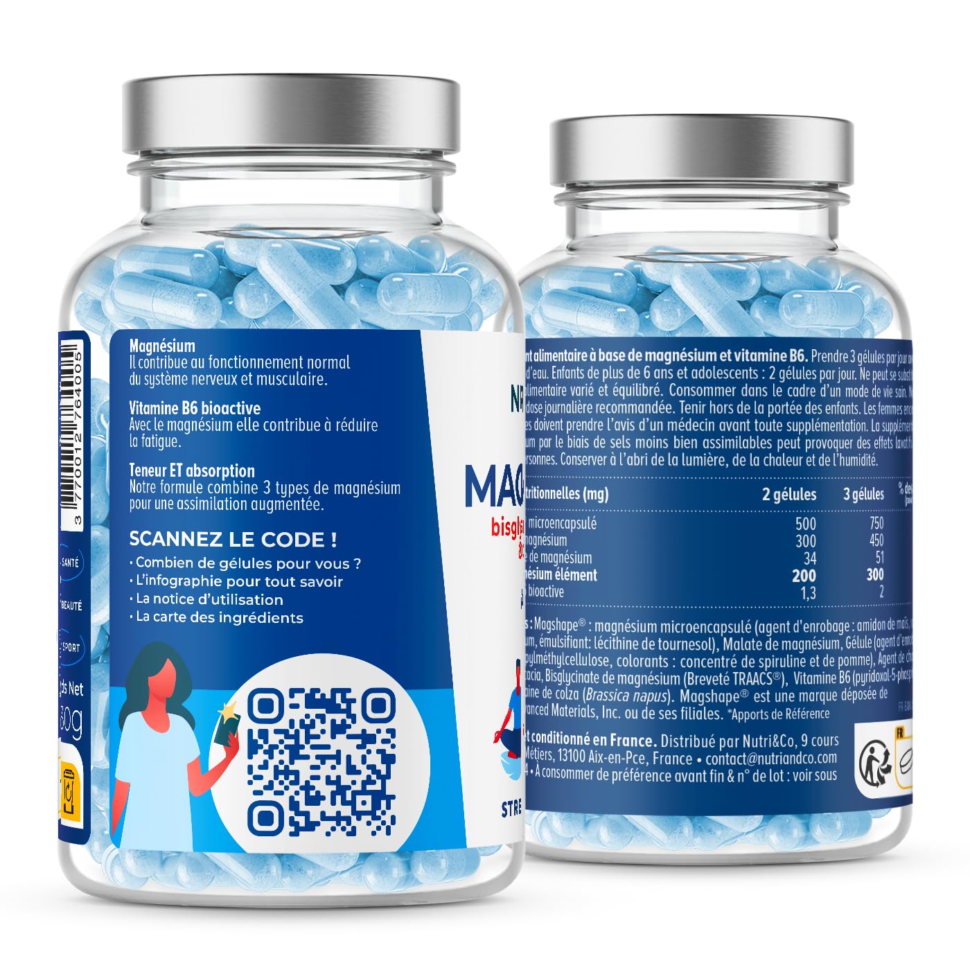 NUTRI&CO Magnésium Bisglycinate Malate & Liposome vitamine B6 | 120 Gélules