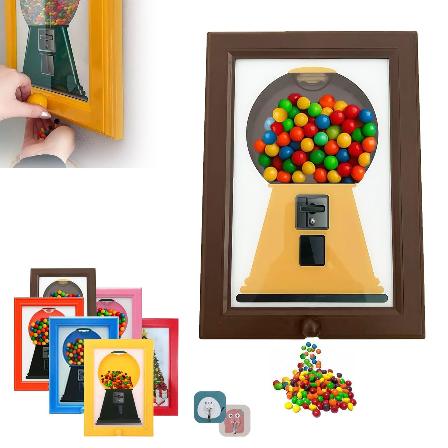 Distributeur de bonbons mural pour cadre photo, distributeur de bonbons, pour la maison et le bureau, distributeur de bonbons décoratif avec répartition rapide, bleu