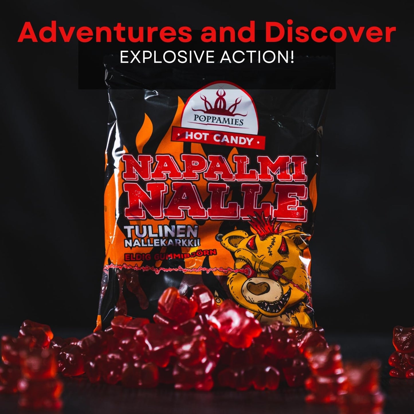 Poppamies Bonbons Épicés Dr Blood Chili Orange - Sans Lactose Sans Gluten Végan - Pas pour les enfants ni pour les farces d'Halloween - Piquant : X-HOT - Taille : 75g