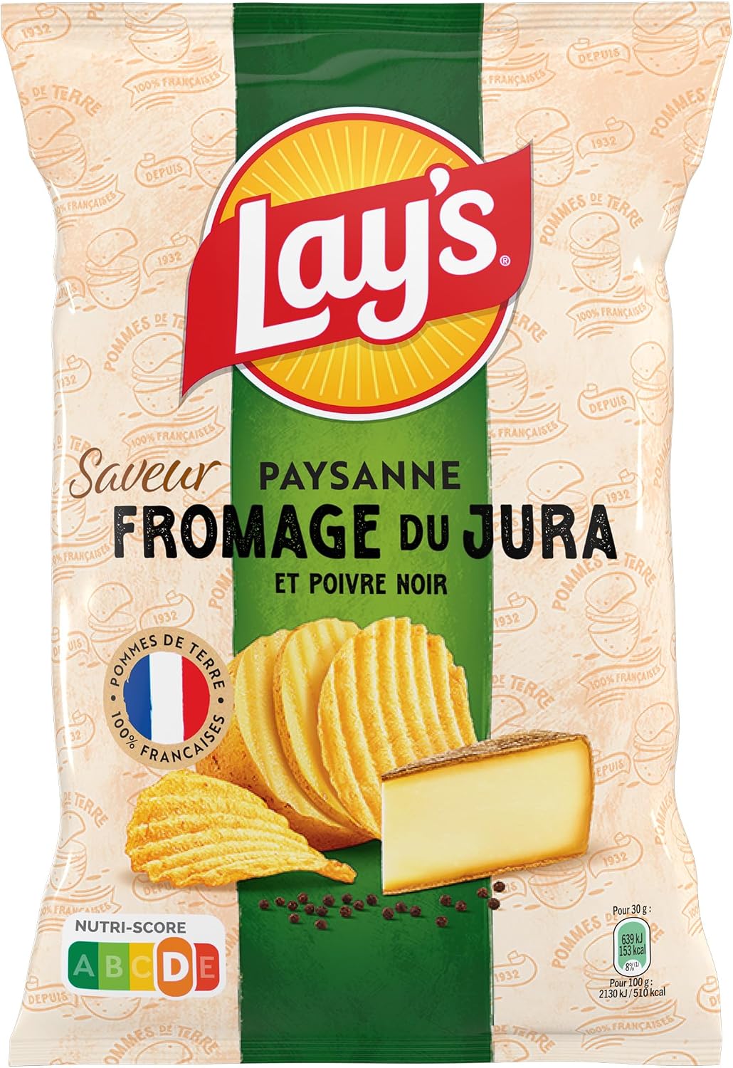 LAY'S Papas Fritas Estilo Casero Sabor Queso del Jura y Pimienta Negra 120g