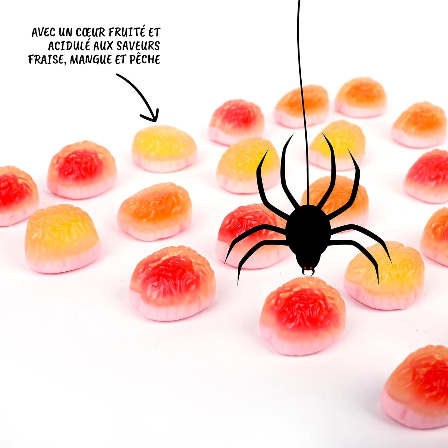 Trolli Lot de 3 bonbons – 1 Tarantula, Dracula et Super Brain de 150 g – Sans lactose et gluten, saveurs délicieuses, avec autocollants fantômes – Pour décoration d'Halloween, gâteaux et muffins