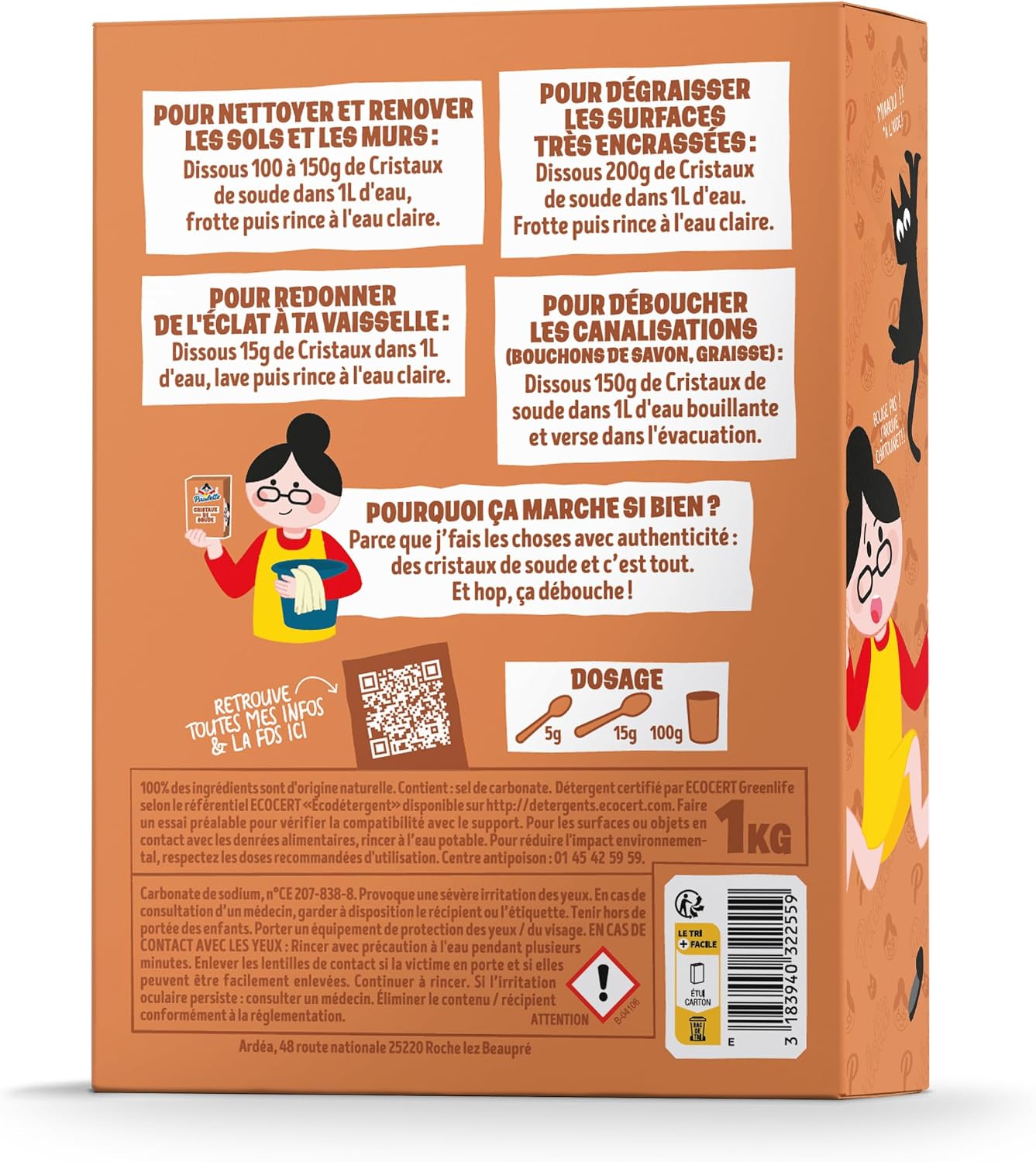 Paulette - Cristaux de Soude - Nettoyant Multi-Usage Dégraissant - 1kg