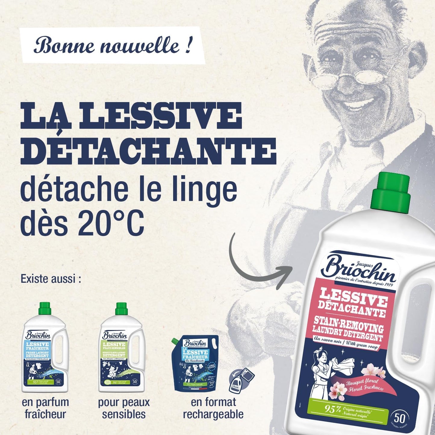 BRIOCHIN Lessive liquide savon noir, détachante, 50 lavages