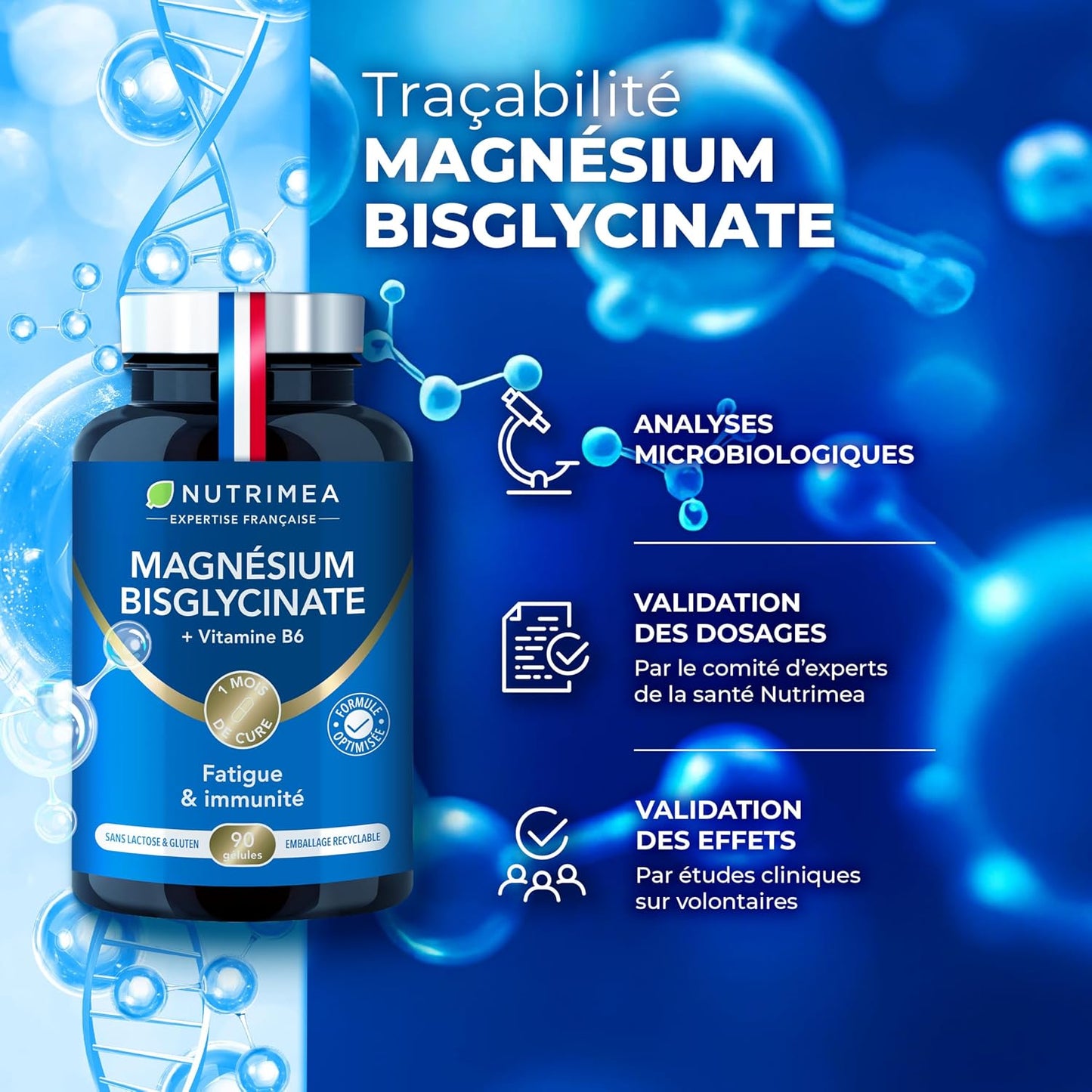 Magnésium Bisglycinate + Vitamine B6 | Sommeil, Stress, Fatigue