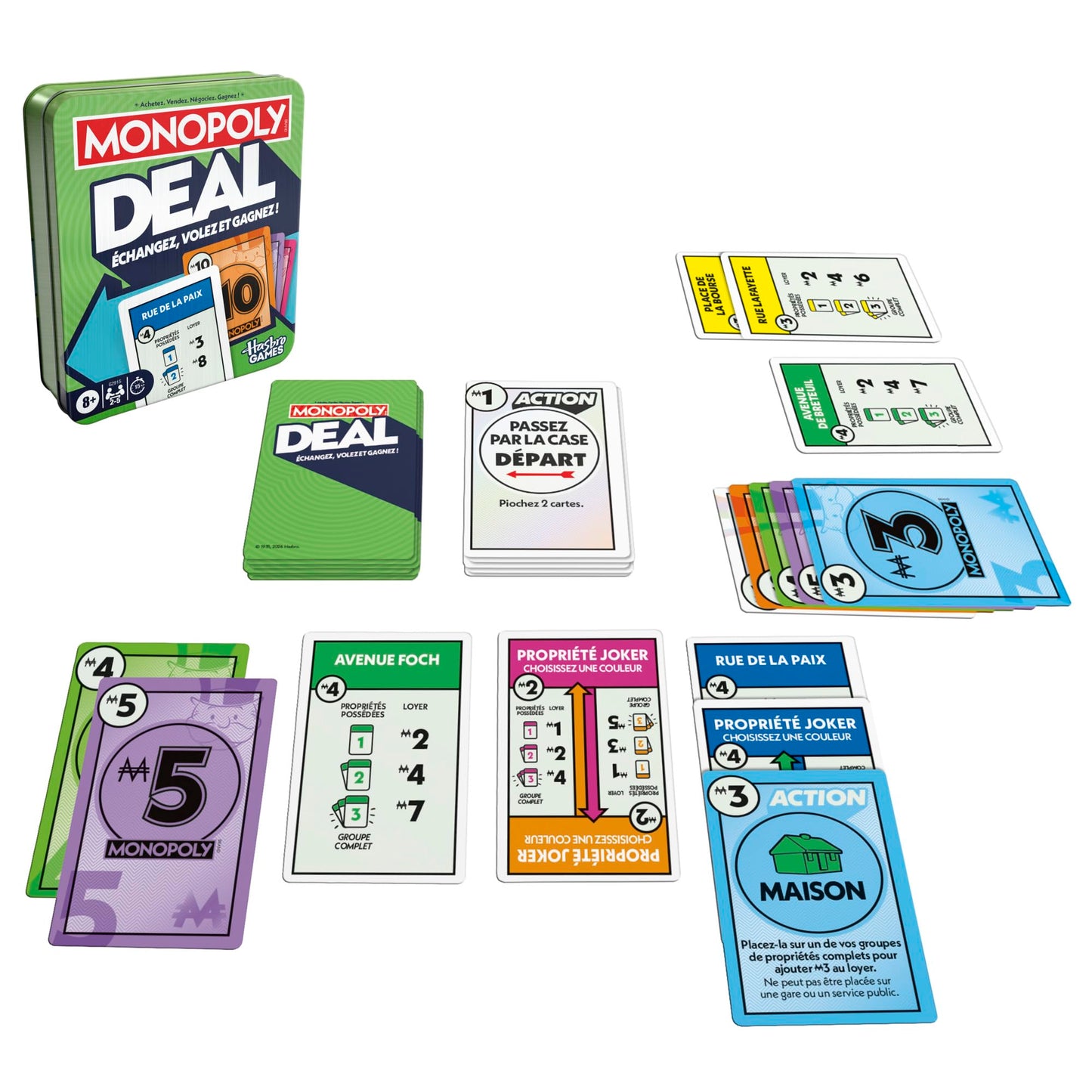 Monopoly Deal, Jeu de Cartes Rapide Inspiré du Jeu de Société Classique, Idée Cadeau d'anniversaire pour Garçons et Filles, Enfants et Familles, Dès 8 Ans