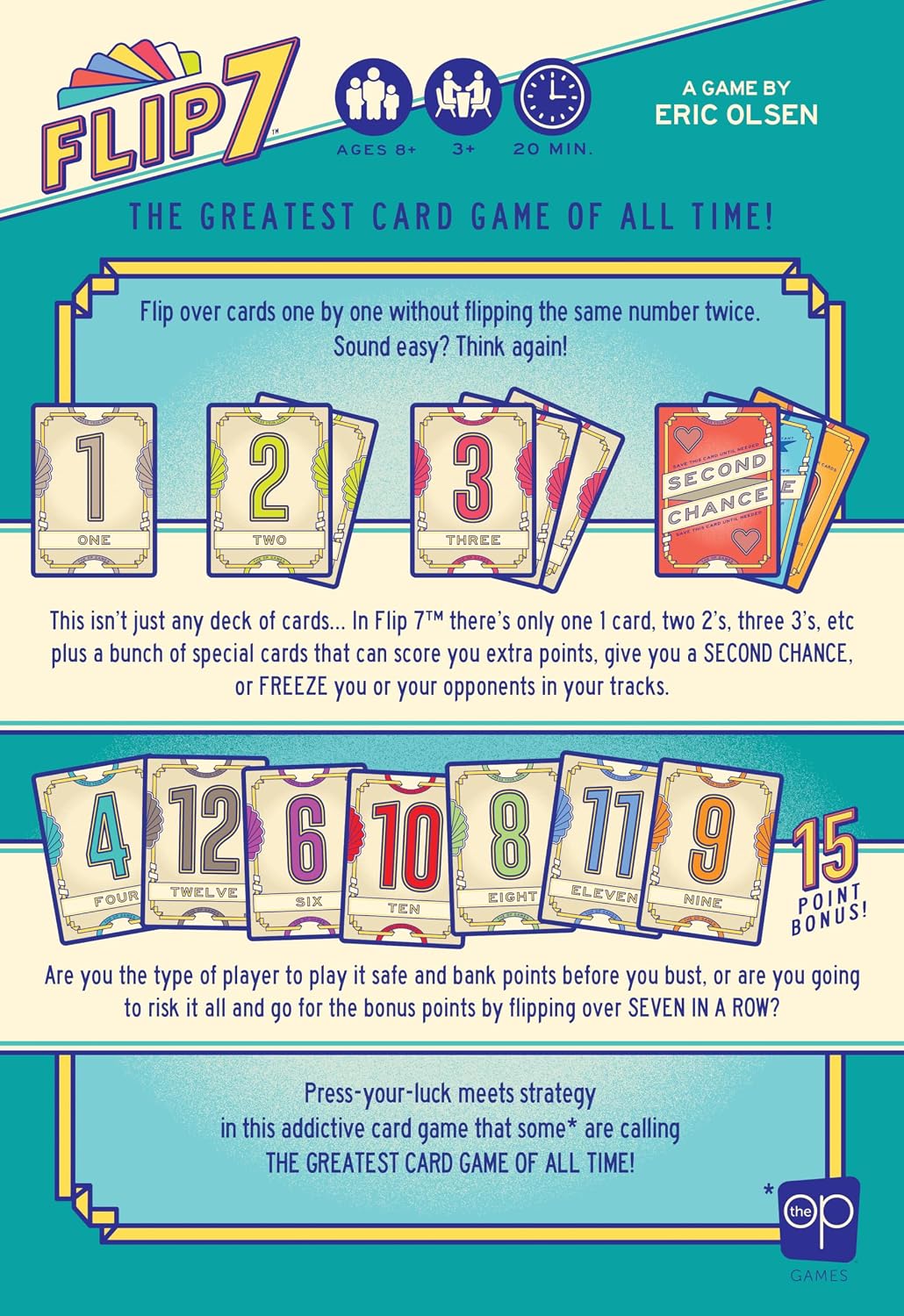 USAopoly Flip 7 | The Ultimate Blend of Press Your Luck and Strategy | Fast-Paced Addictive Card Game | Quick to Learn and Easy to Teach | 3+ Players | Ages 8+ | English