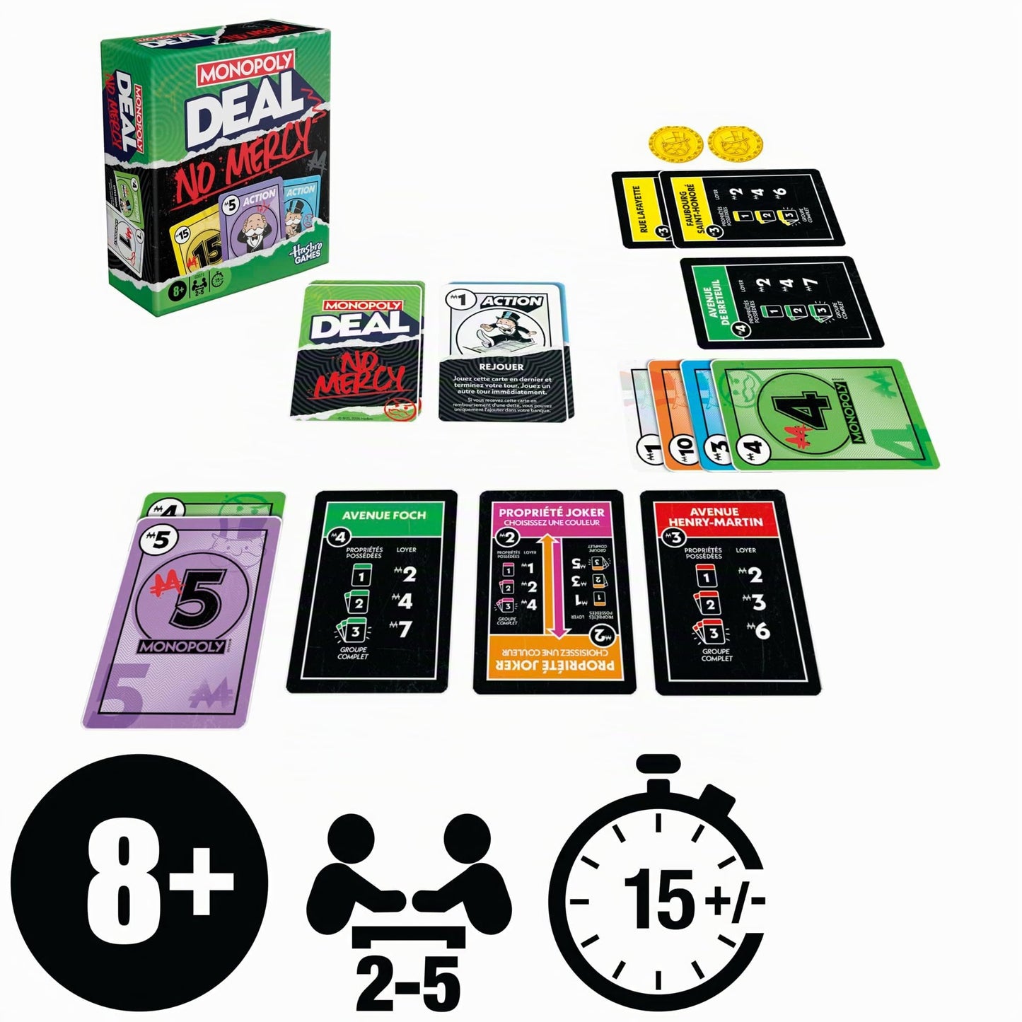 Monopoly Deal, Jeu de Cartes Rapide Inspiré du Jeu de Société Classique, Idée Cadeau d'anniversaire pour Garçons et Filles, Enfants et Familles, Dès 8 Ans