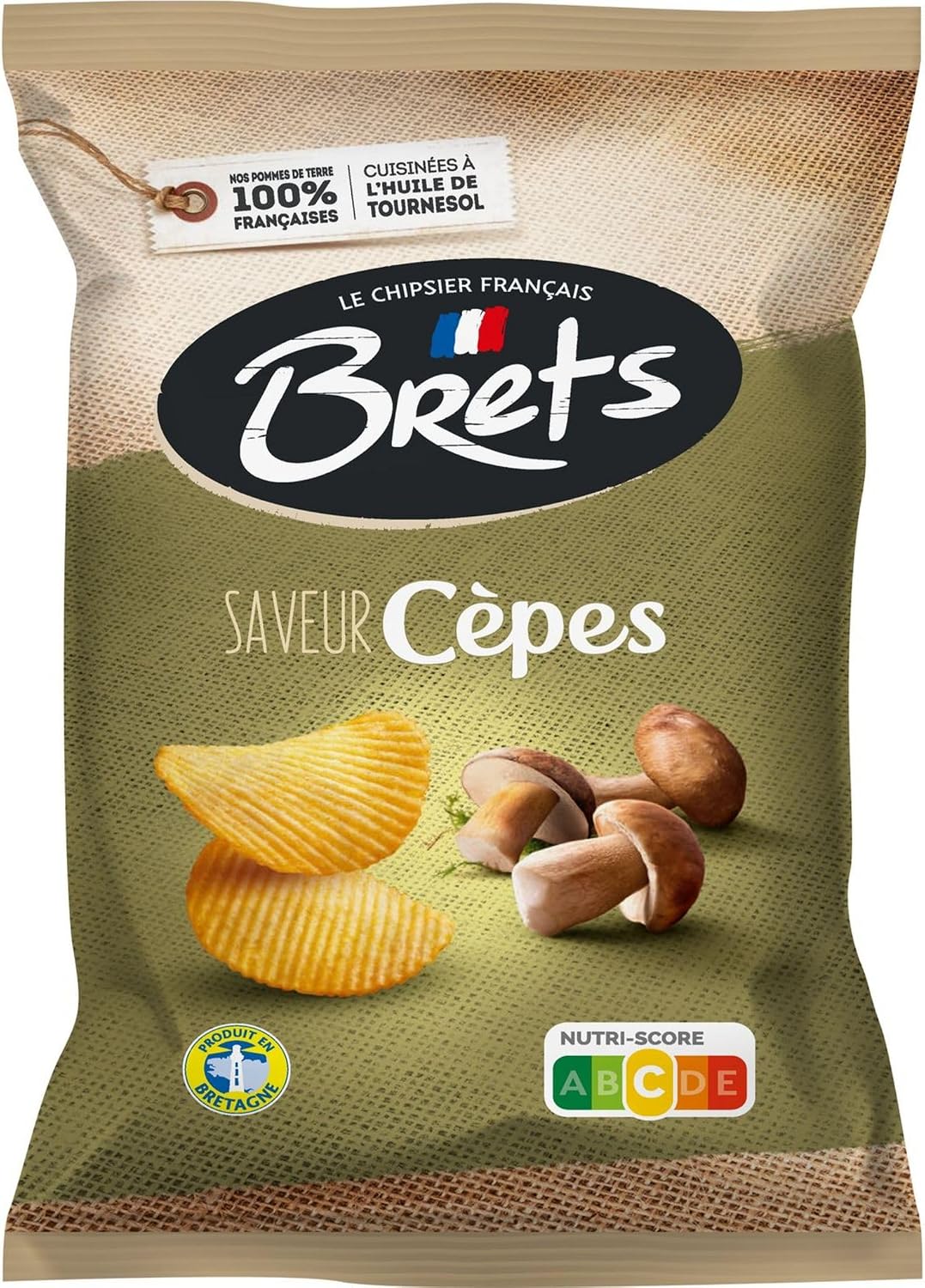 PATATAS FRITAS BRETS Patatas fritas Brets onduladas con Boletus Ideales para el aperitivo 125 G LOTE DE 4