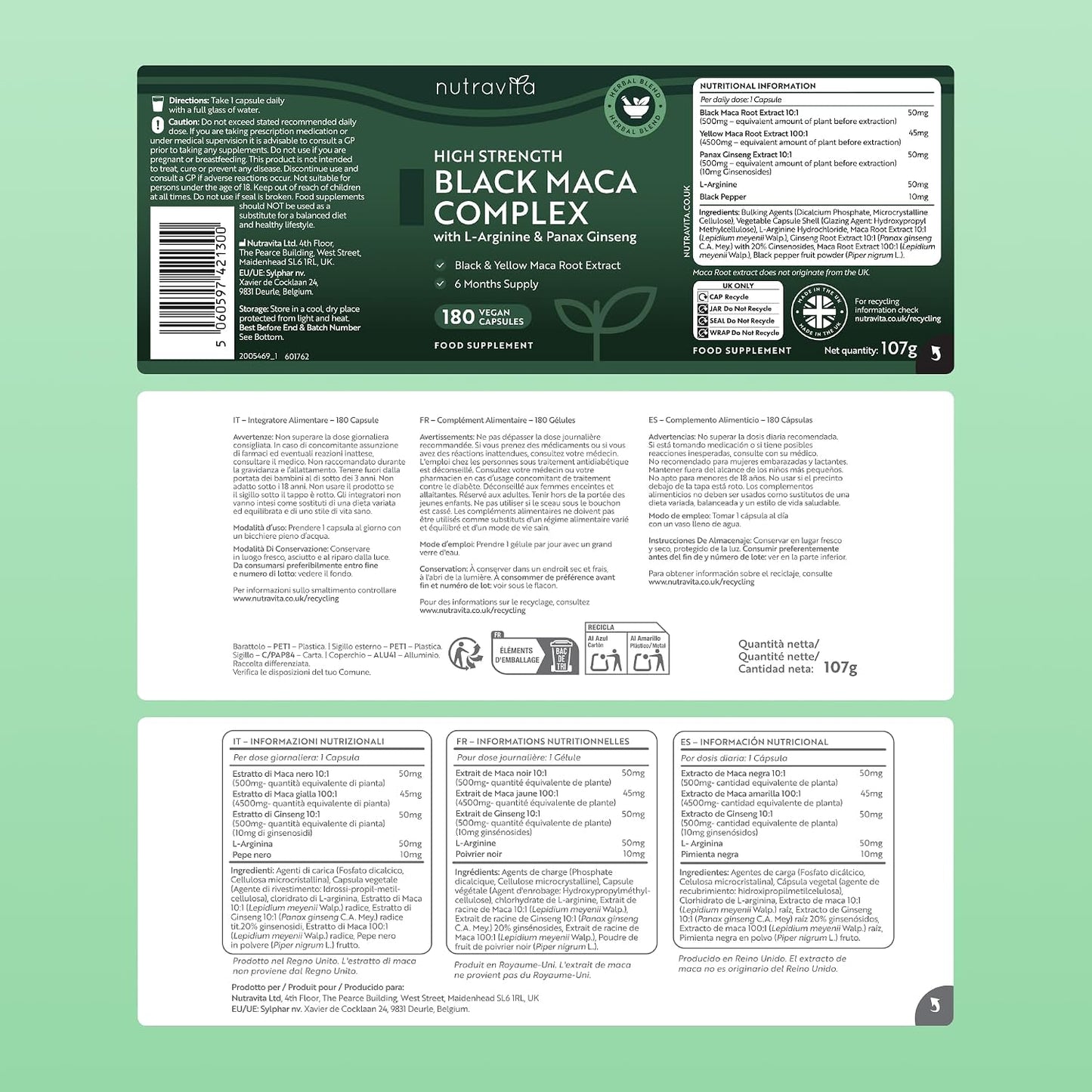 Nutravita Maca 5000 mg - 180 Capsules Véganes - 6 Mois
