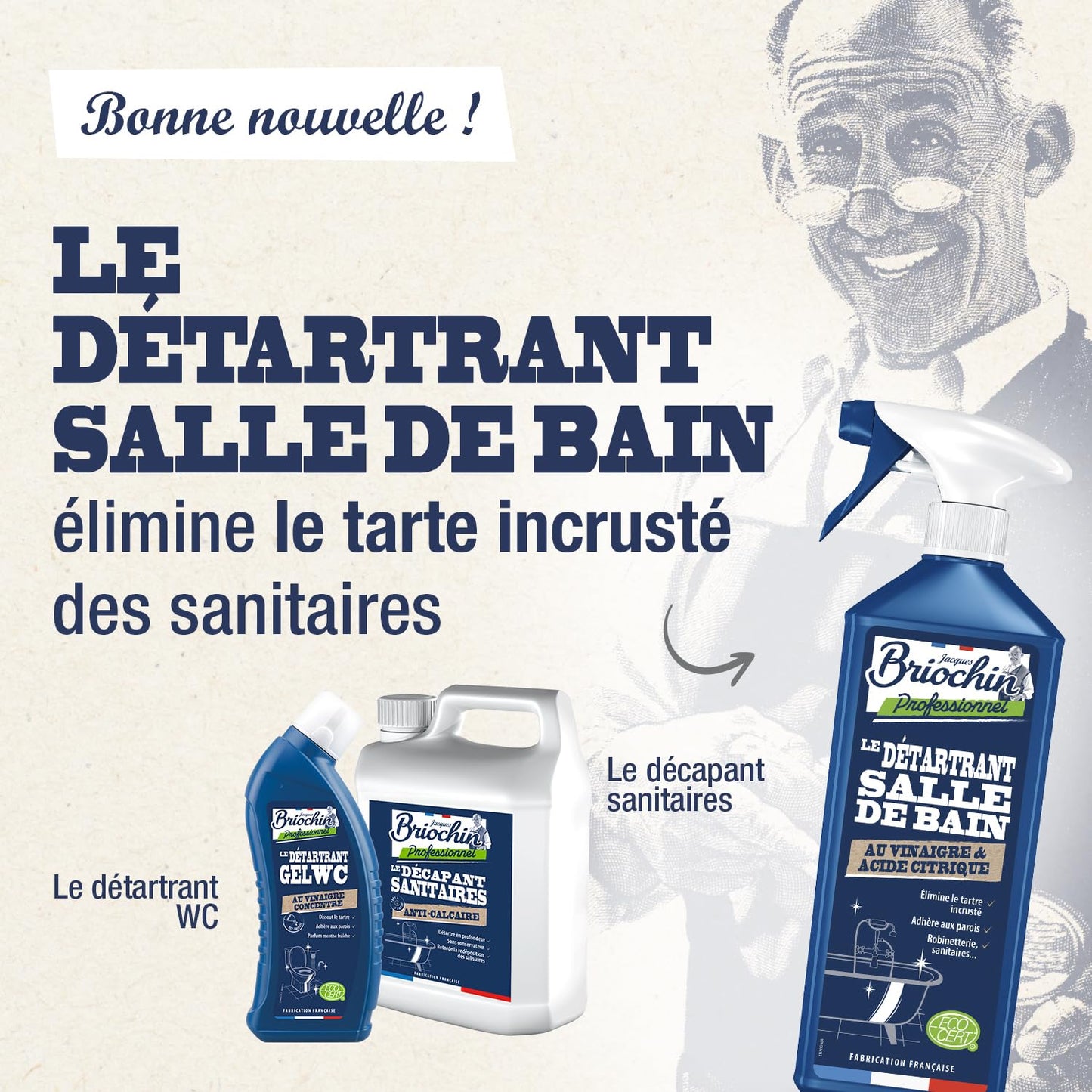 JACQUES BRIOCHIN - Détartrant gel WC - Nettoie en Profondeur et Détartre - 100% d'Ingrédients d'Origine Naturelle - Parfum Menthe - - Fabriqué En France - 750mL