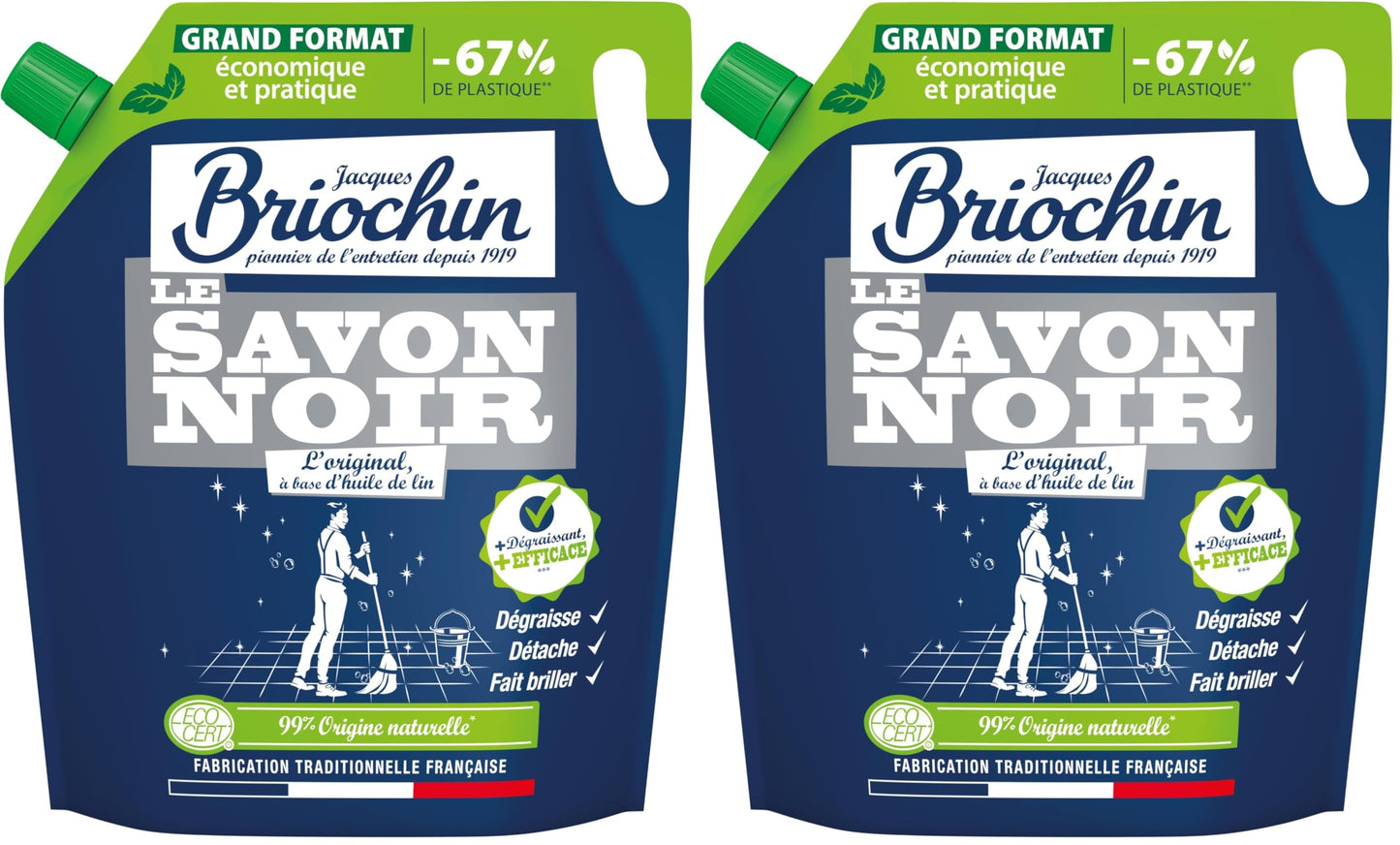 JACQUES BRIOCHIN - Savon noir prêt à l'emploi - A l'huile de lin - Nettoie, détache et fait briller - Ecocert - Fabrication Française - Flacon recyclable - Pulvérisateur 750ml