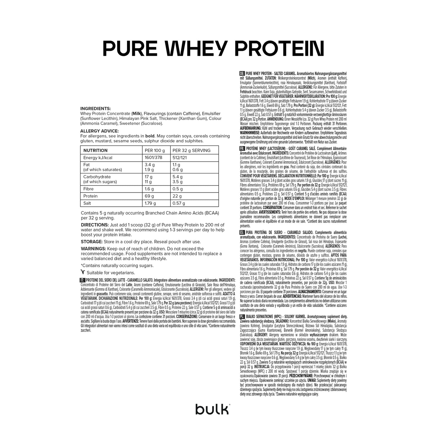 Bulk Pure Whey Protéine en Poudre, Nature, 1kg