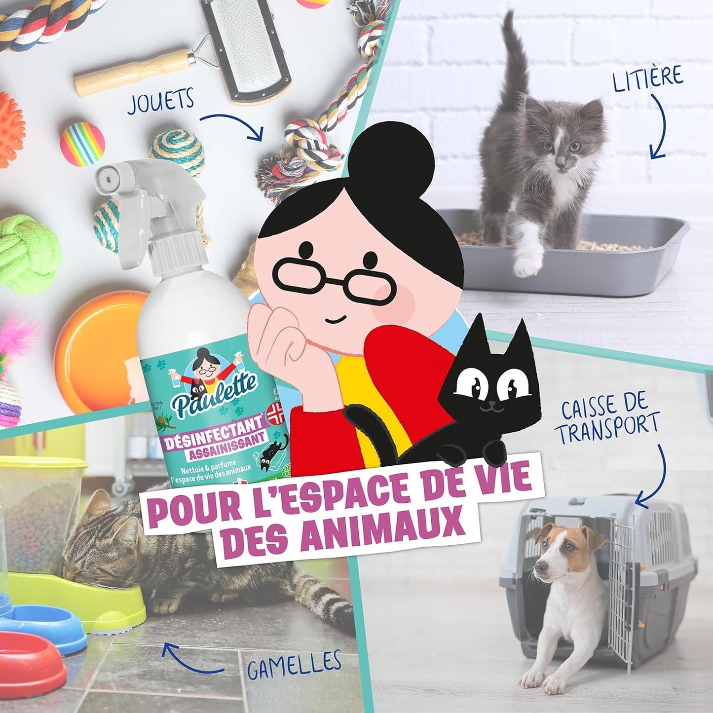 Paulette - Désinfectant Assainissant Animaux - Nettoie et Parfume - 500mL