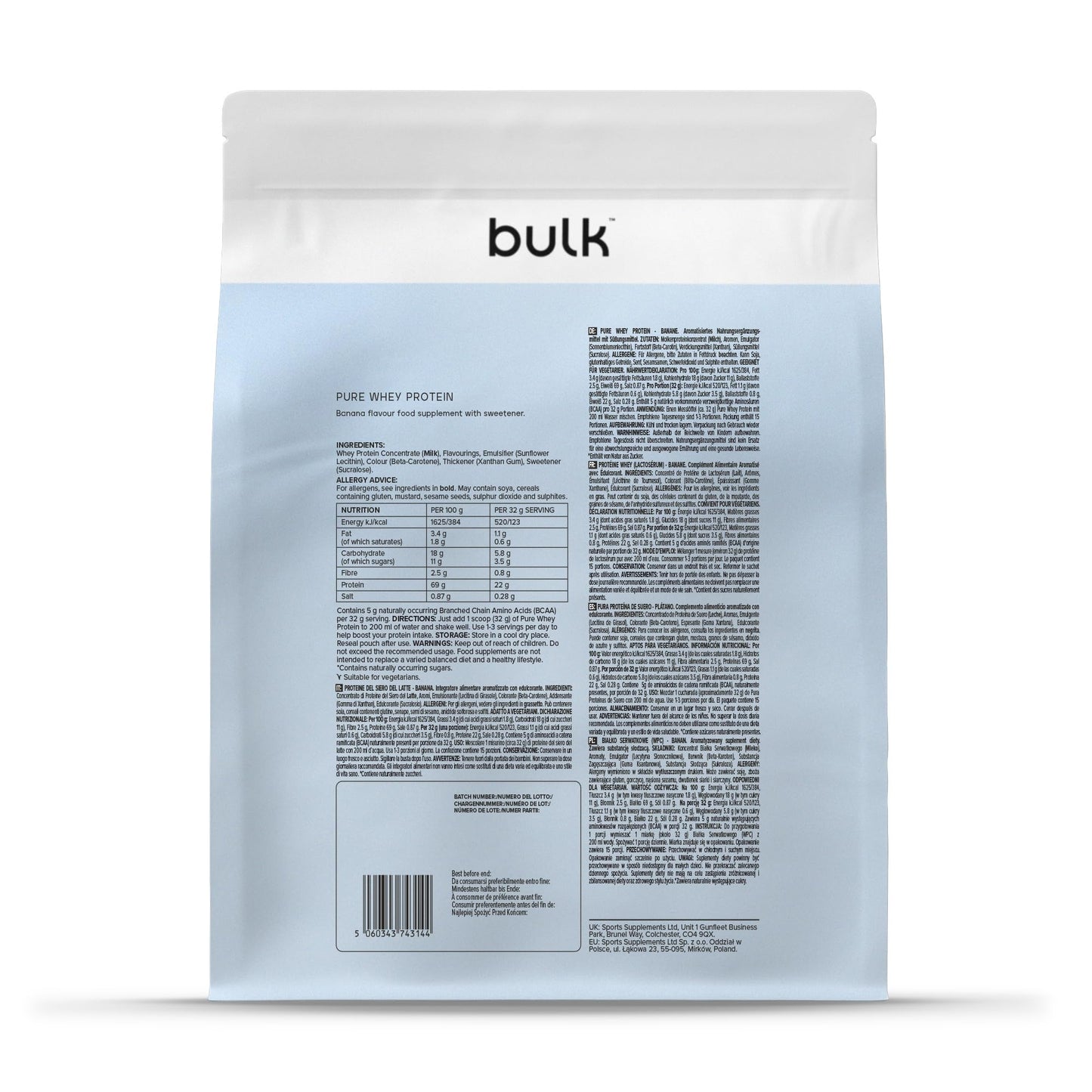 Bulk Pure Whey Protéine en Poudre, Nature, 1kg
