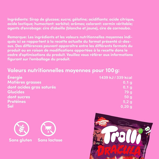 Trolli Lot de 3 bonbons – 1 Tarantula, Dracula et Super Brain de 150 g – Sans lactose et gluten, saveurs délicieuses, avec autocollants fantômes – Pour décoration d'Halloween, gâteaux et muffins